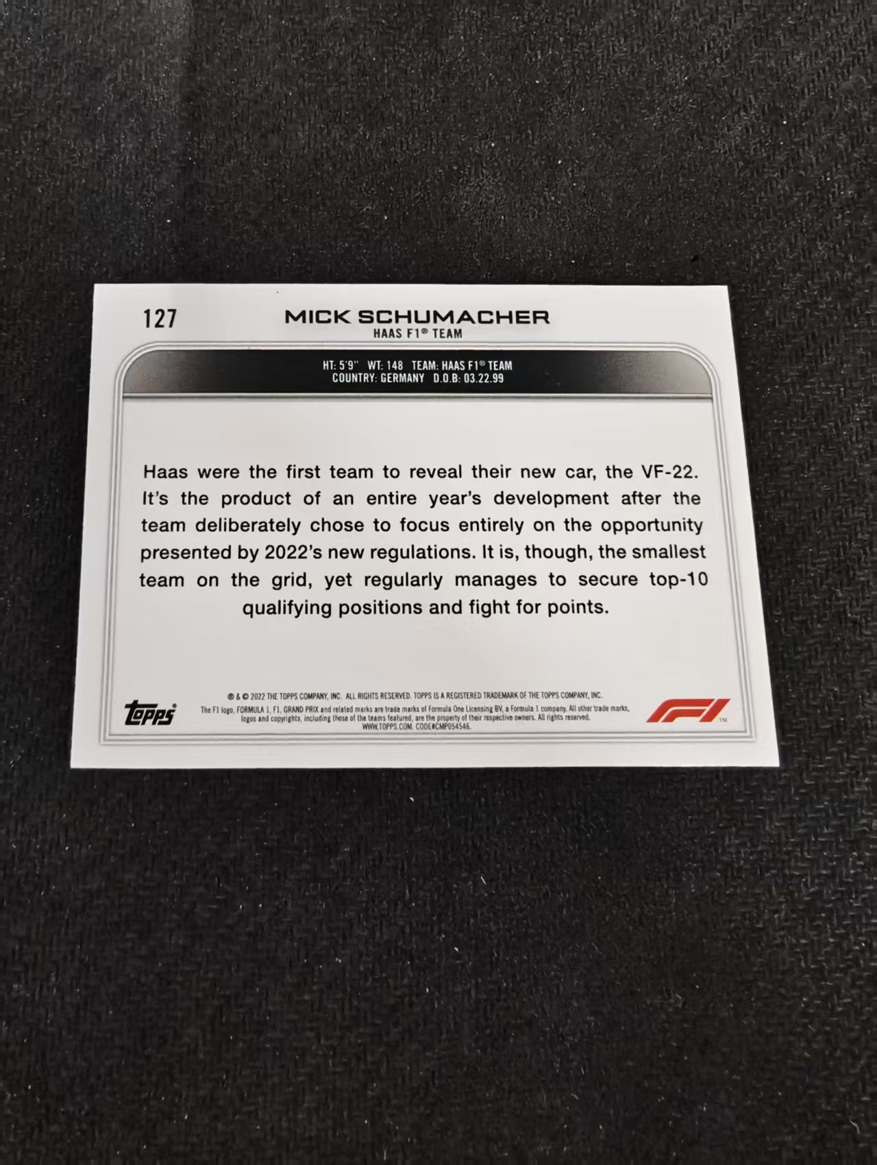 2022 Topps Chrome F1 Mick Schumacher 米克 舒马赫 划痕 边角瑕疵@127