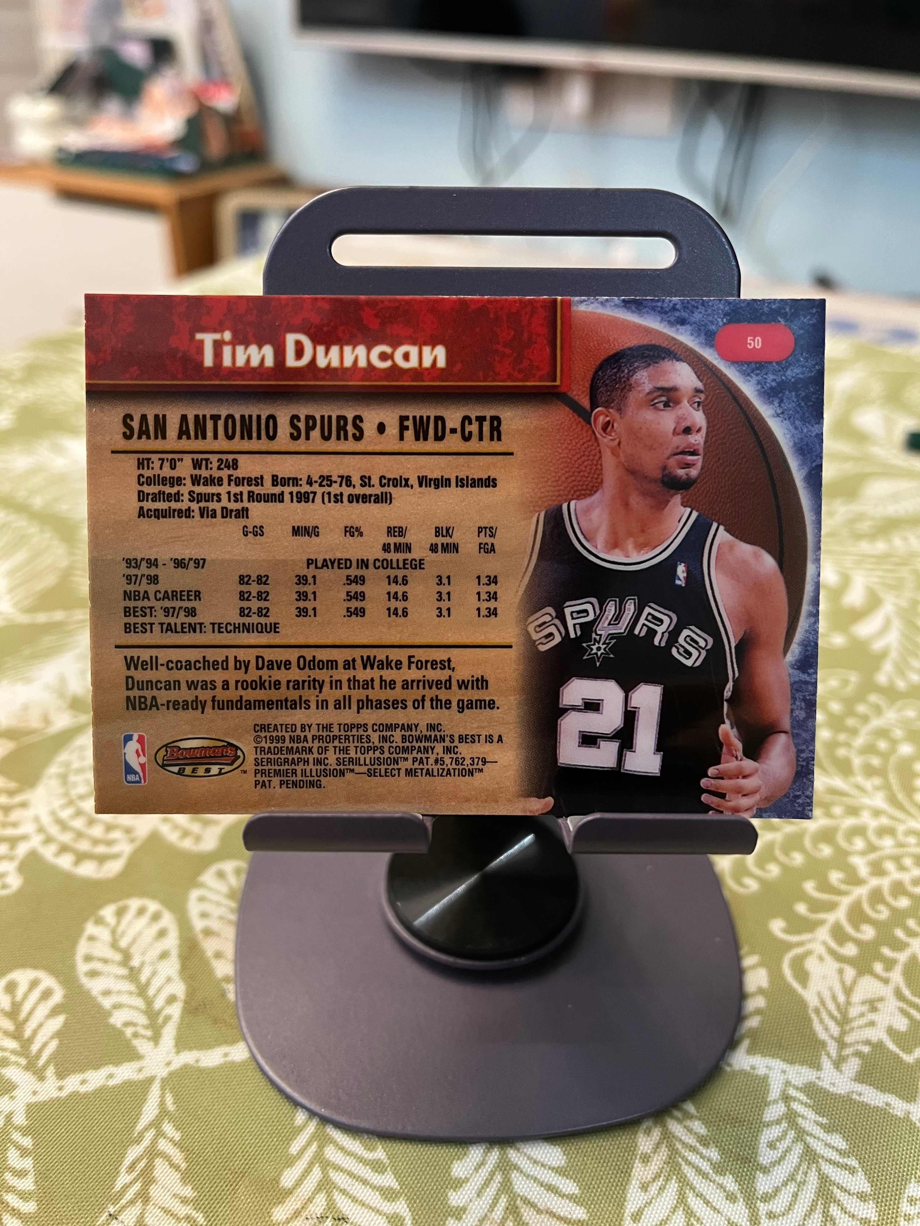1999 Topps 老卡 老特 Tim Duncan 蒂姆 邓肯 石佛 马刺【折射 BOWMANS BEST】【边角瑕疵如图 介意勿拍】#1039