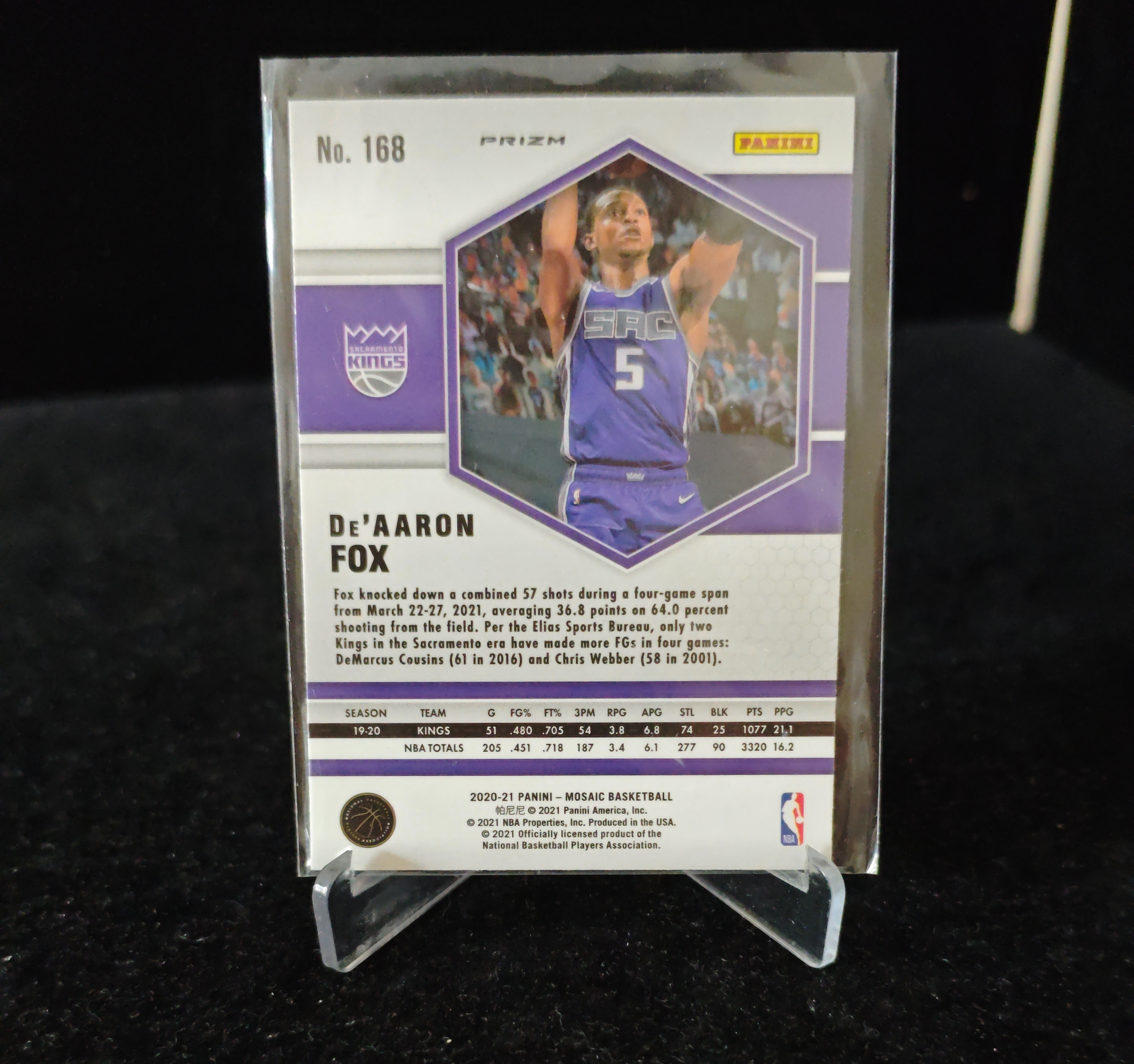 2020-21 Panini Mosaic De'Aaron Fox #168 福克斯 马赛克 萨克拉门托国王 卡品如图