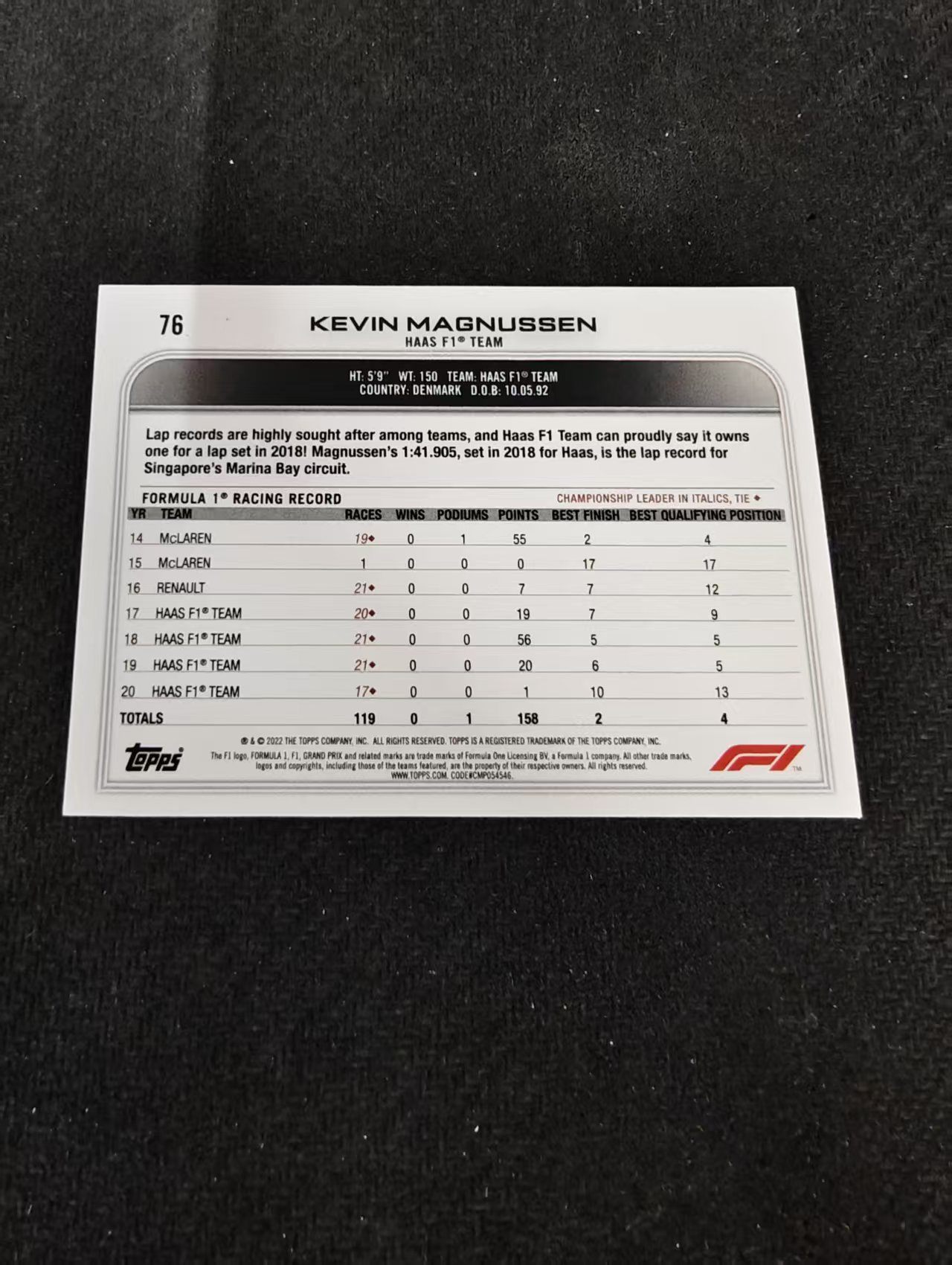 2022 Topps Chrome F1 Kevin Magnussen 凯文 马格努森 哈斯 划痕 边角瑕疵@76