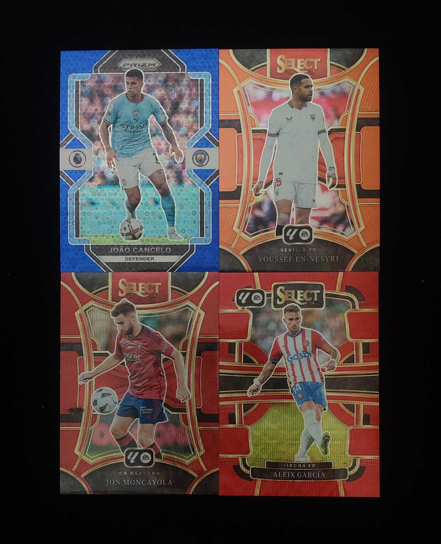 2022-23 Panini Prizm Gary Linker 曼城 坎塞洛 75编 泡泡折 塞维利亚 里内斯里 49编 蒙卡约拉 奥萨苏纳 65编 赫罗纳 加西亚 65编 4张 lot 卡品如图