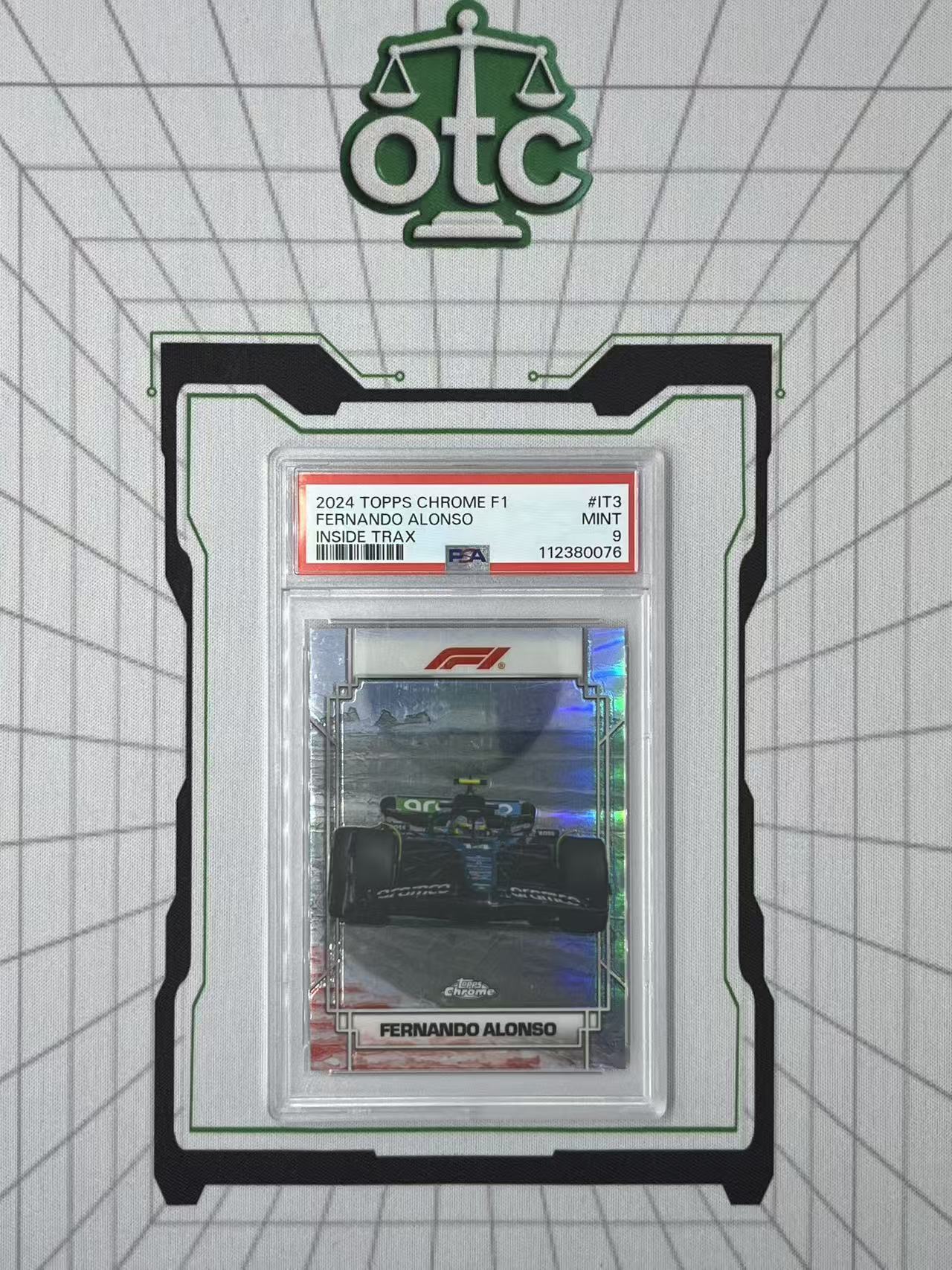 2024 Topps Chrome Fernando Alonso 【盎司收藏】F1 费尔南多 阿隆索 阿斯顿马丁 Inside Trax 特卡 银折 超大比例 SSP PSA9 vvww