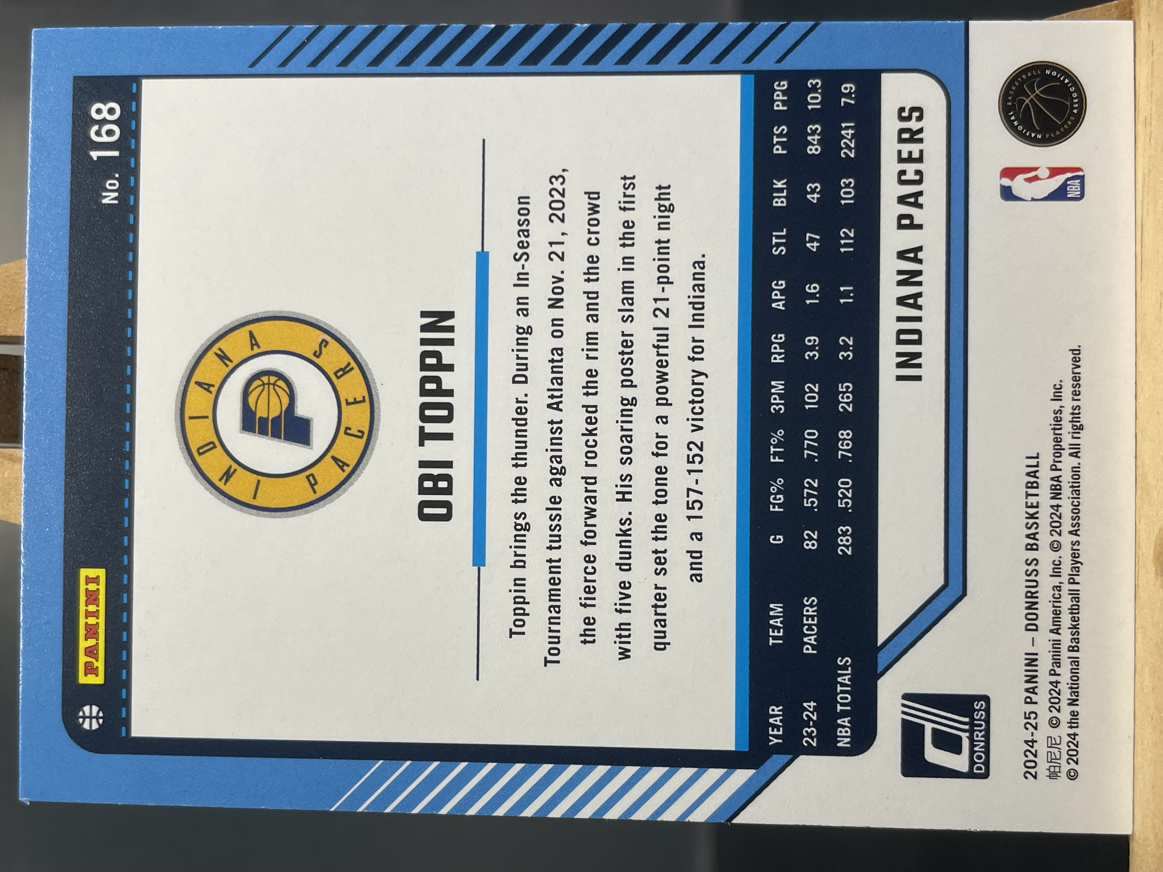 (B8) 2024-25 PANINI 杜蕾斯 系列 扣篮王 奥比 托平 步行者 实卡好看 收藏凑套必备 卡品如图 !!!