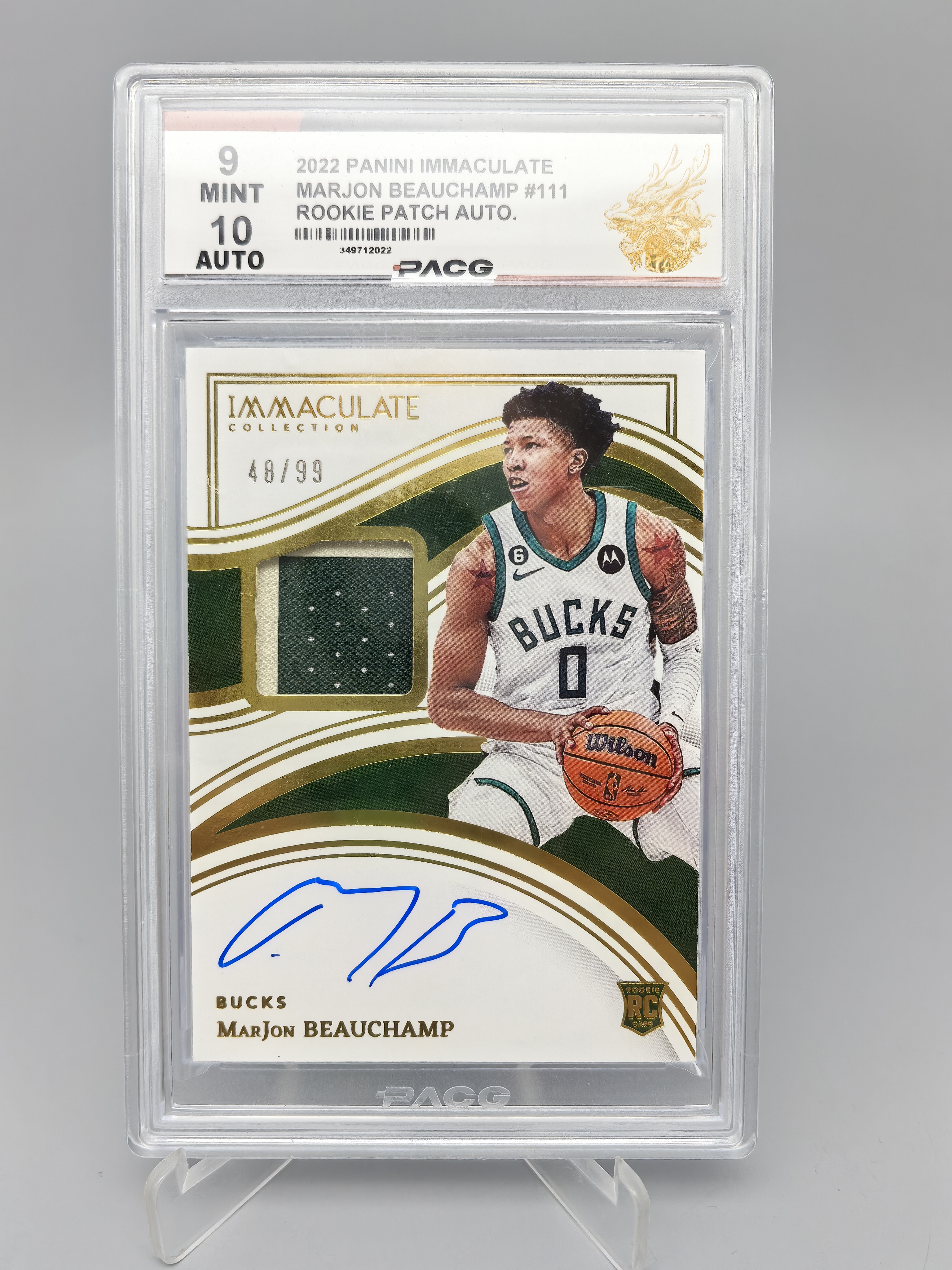 【坚果卡牌代拍】2022-23 Panini Immaculate MarJon Beauchamp RC 马乔恩 比彻姆 RPA 99编 物料 新秀 签字 卡签 三色物料 暴力切割 阿顺1027