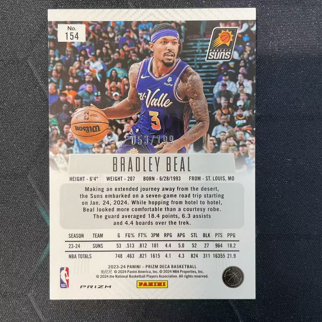 2023-24 Panini Prizm Bradley Beal 【阿福代卖】布拉德利 比尔 太阳 红折 199编 收藏必备(行行行A)