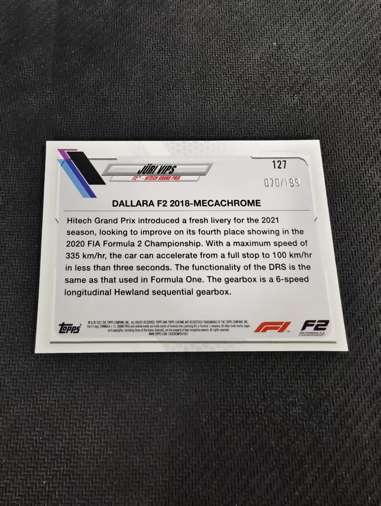 【汽水拍卖】2021 Topps Chrome juri vips F1 F2 朱利 维普斯 199编 格子折 棋盘折