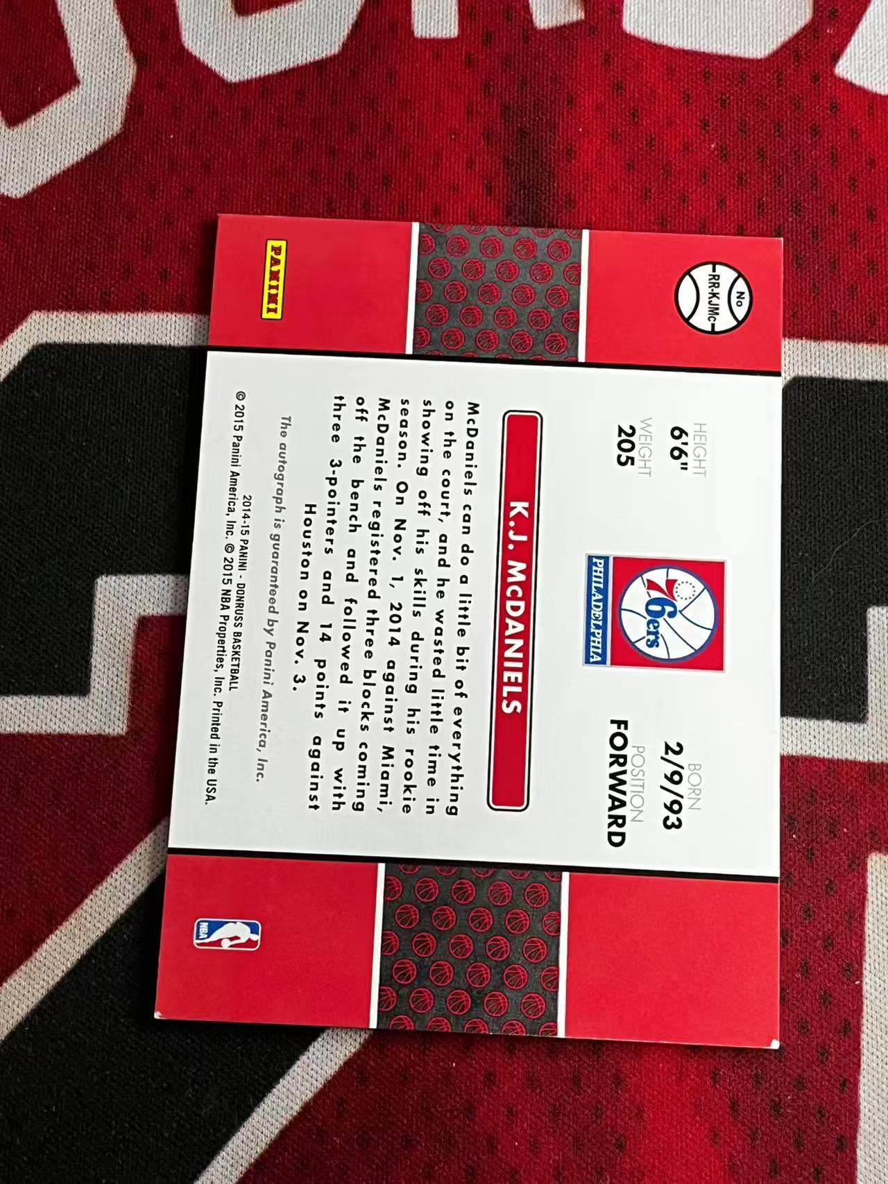 【接寄拍】2014-15 PANINI DONRUSS 杜蕾斯系列 76人 新秀RC KJ麦克丹尼尔斯 新秀刺绣签字卡 卡签 专收凑套必备【烂臭嘴拍卖】