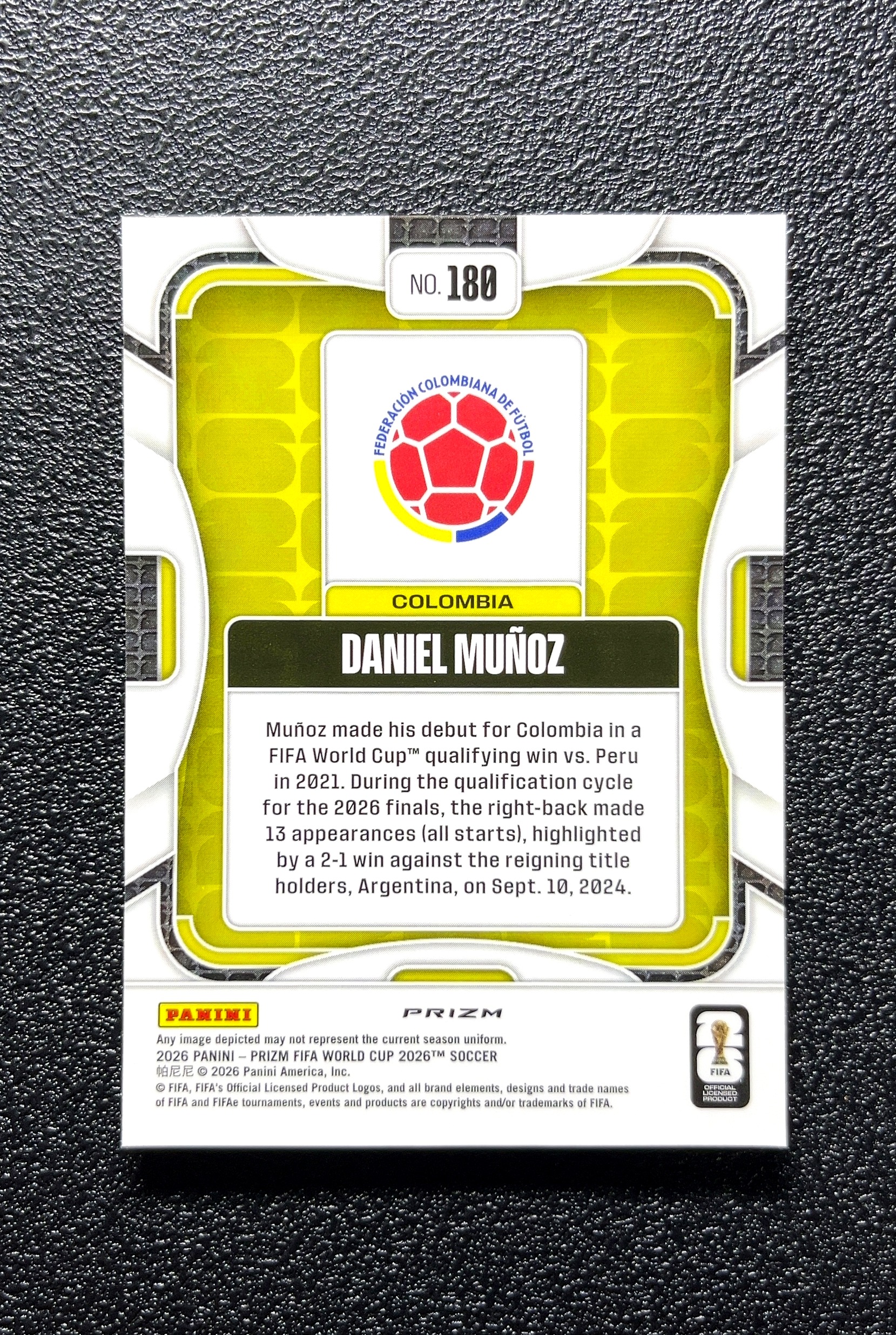 【小白1%代卖】2026 Panini Prizm Daniel Muñoz 丹尼尔·穆诺兹 卡品如图 高价值 #180 Colombia 哥伦比亚 0809