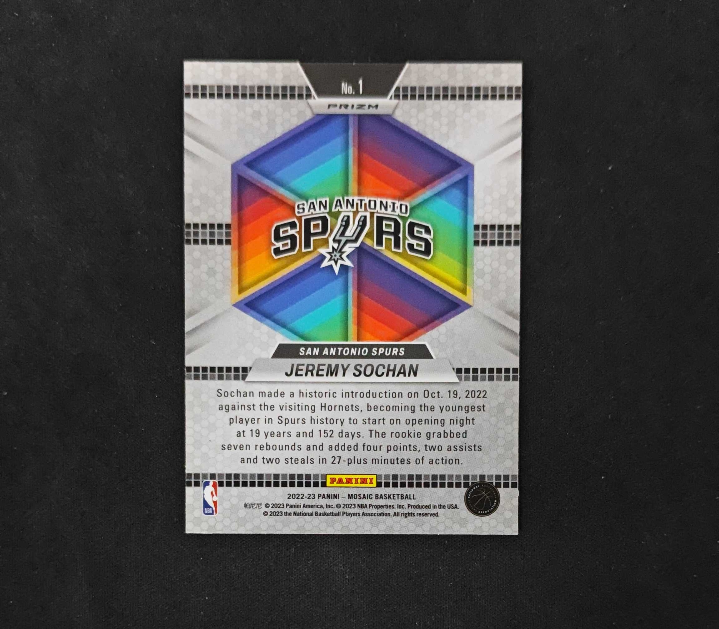 2022-23 Panini Mosaic Jeremy Sochan RC 【SC拍卖】马赛克 新秀 马刺 索汉 介绍特卡 马赛克折 瑕疵如图收藏必备(lilahk)