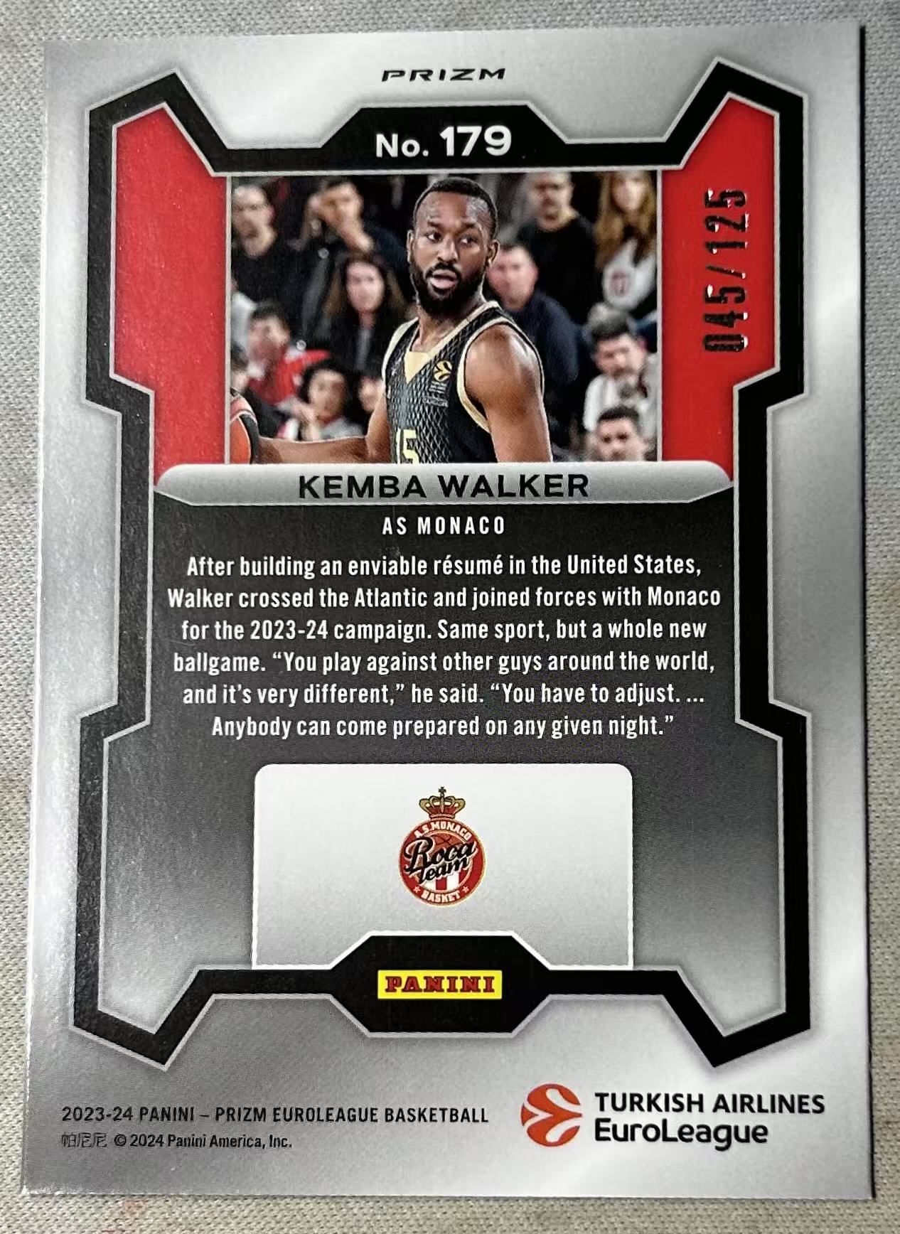2024-25 Panini Prizm Euroleague Kemba Walker pz 欧洲联赛 肯巴 沃克 125编 蓝碎冰折 碎冰 卡品如图