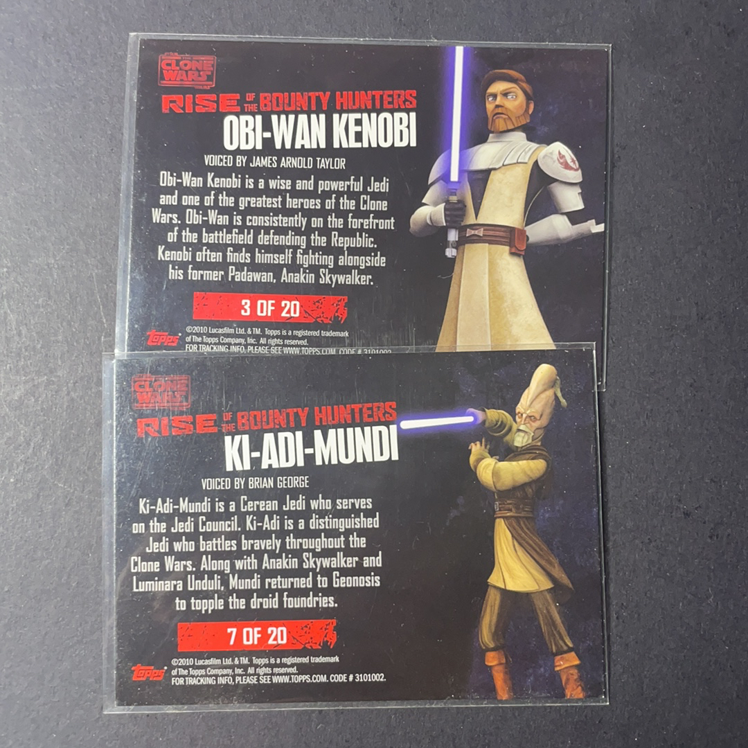 2025 Topps Star Wars 星球大战 欧比旺肯诺比 基阿迪蒙迪 绝地武士 赏金猎人崛起特卡2张打包 2010 Topps Chrome星战影视系列 克隆人战争动画