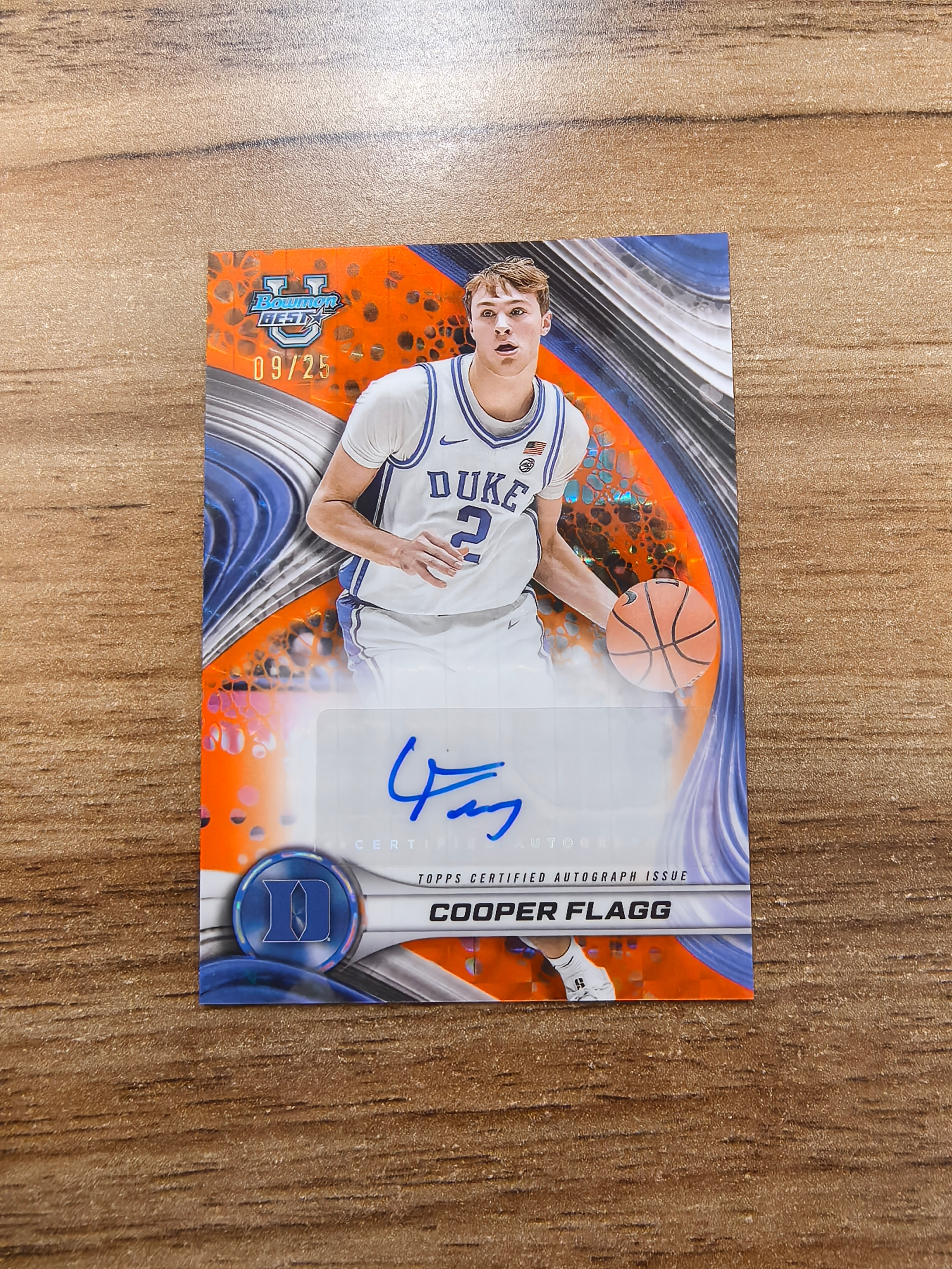 2024-25 Topps Bowman's Best Cooper Flagg 大学篮球 杜克大学 状元 库珀弗拉格 09/25编 签字 贴签 橙马赛克折 折射 微瑕 卡品如图 流浪