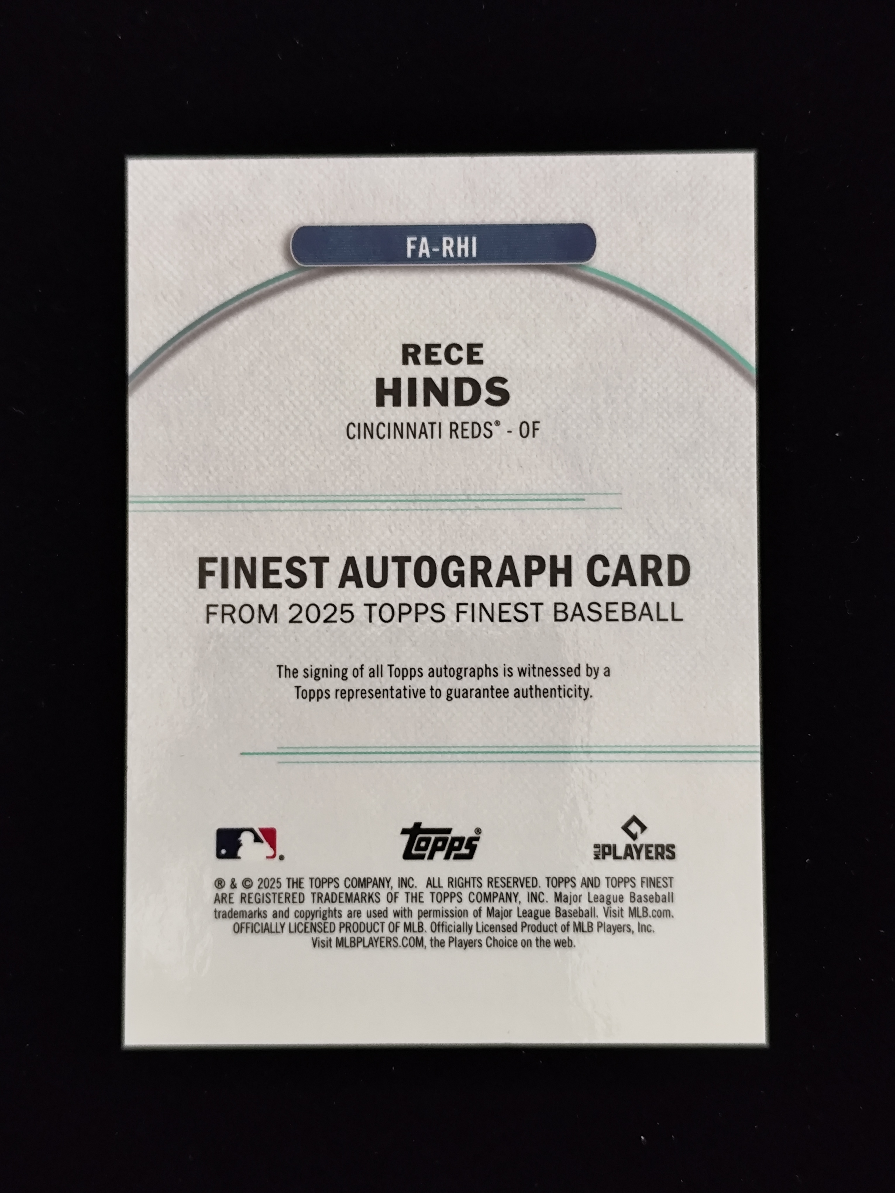 【口袋卡牌】 2025 Topps Finest Rece Hinds RC 里斯 海因兹 新秀RC 卡签 签字 辛辛那提红人队 卡品如图 收藏必备 38 VVWW