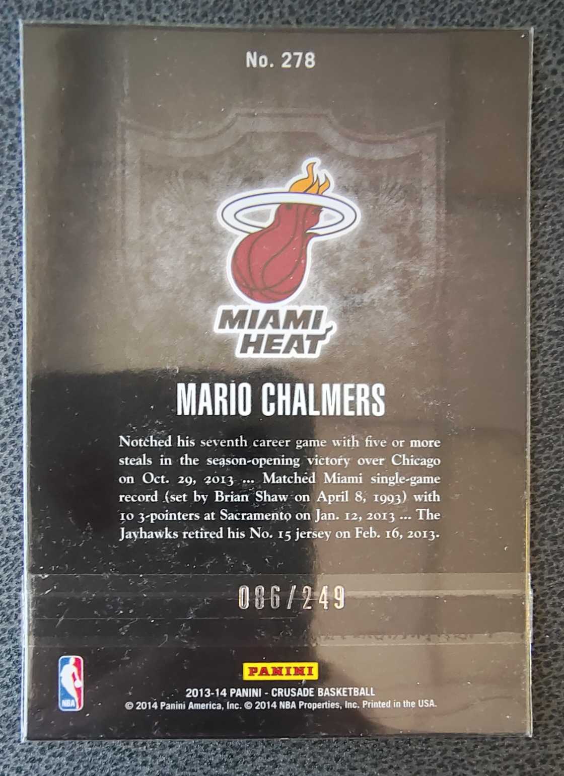 2013-14 Panini Crusade Mario Chalmers 迈阿密 热火队 马里奥 查莫斯 十字军 青折 086/249