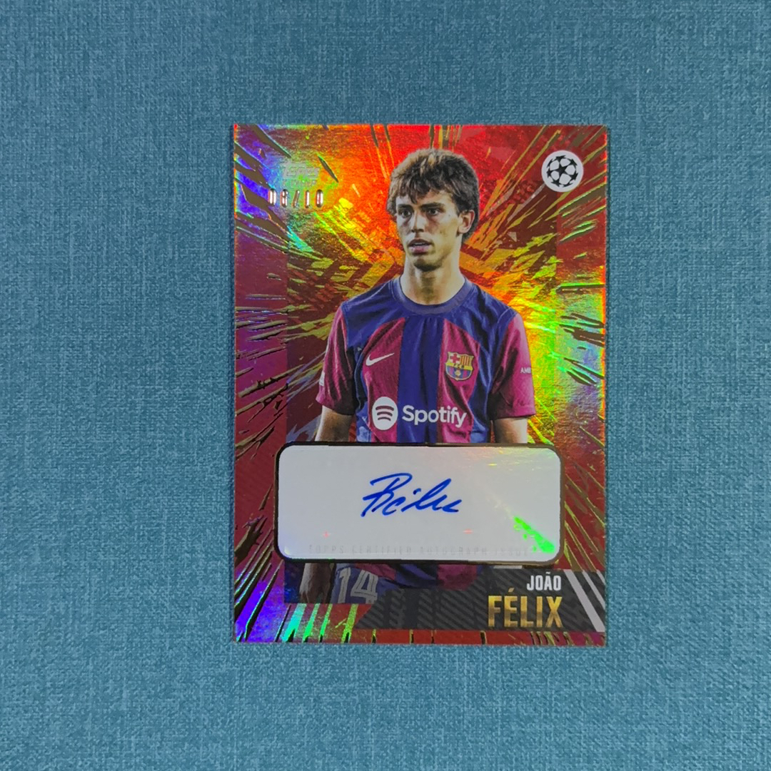 2022-23 Topps 欧冠白金盒 Joao Felix 若昂 菲利克斯 签字 06/10编 超低编 红折 巴塞罗那 巴萨 卡品如图 JBW