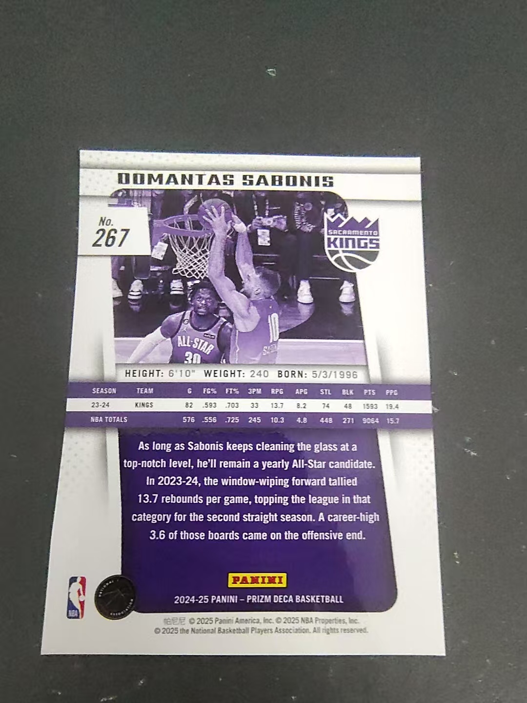 【可合并,不累计】2024-25 Panini Prizm Deca Domantas Sabonis 复刻PZ 多曼塔斯 萨博尼斯 国王 划痕 边角瑕疵 #267