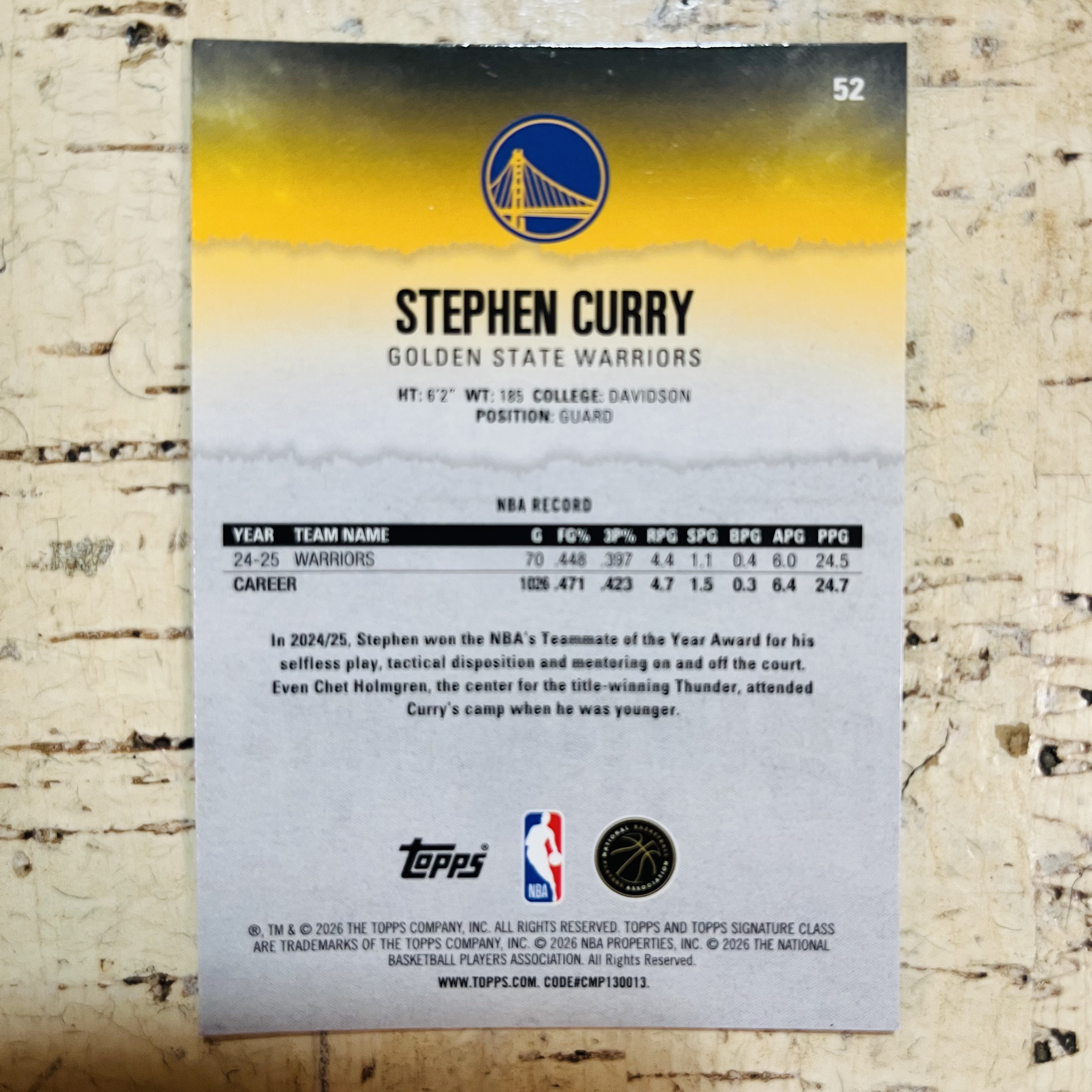 2025-26 Topps Signature Class Stephen Curry 勇士 斯蒂芬 库里 潘多拉折 格子折 第1张 稀有折射 凑彩虹必备【小卡迷拍卖 可累积半年】
