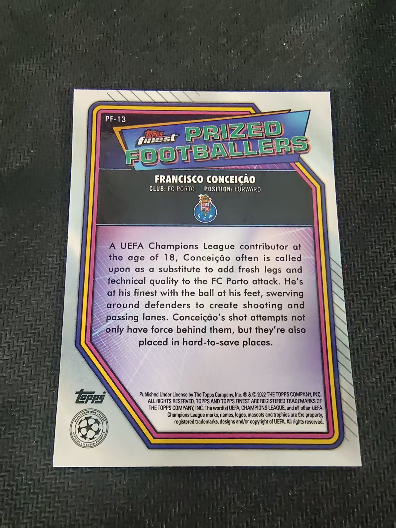 【可合并,不累计】2022 Topps Finest Francisco Conceicao RC 欧冠 孔塞桑 新秀 波尔图 银折 典范球员特卡 划痕 边角瑕疵