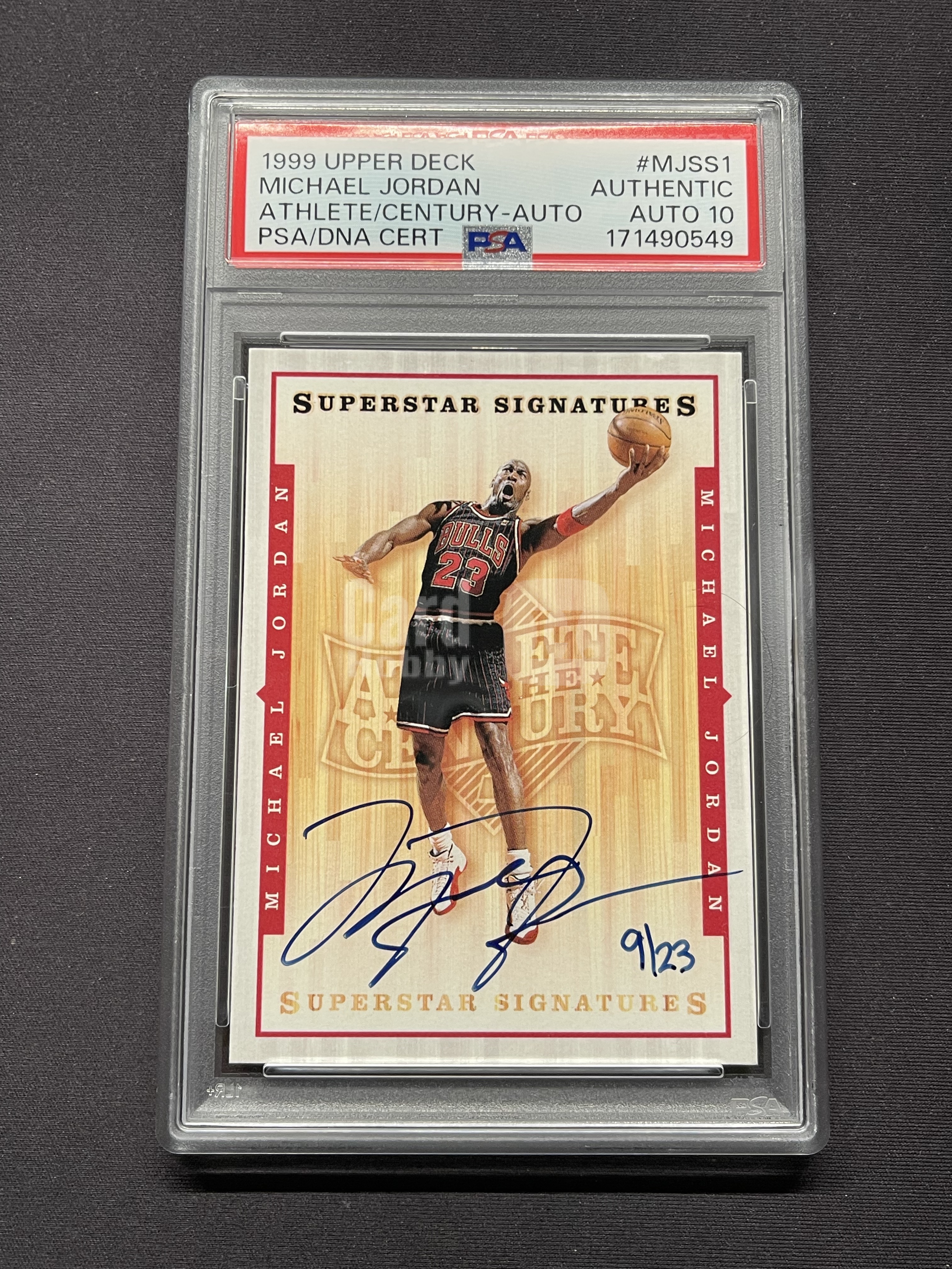 1999 Upper Deck Athlete of the Century Jordan 公牛 迈克尔乔丹 Superstar 签字卡签 手写编 9/23编 背号编 PSA墨迹10「老夫子」打包