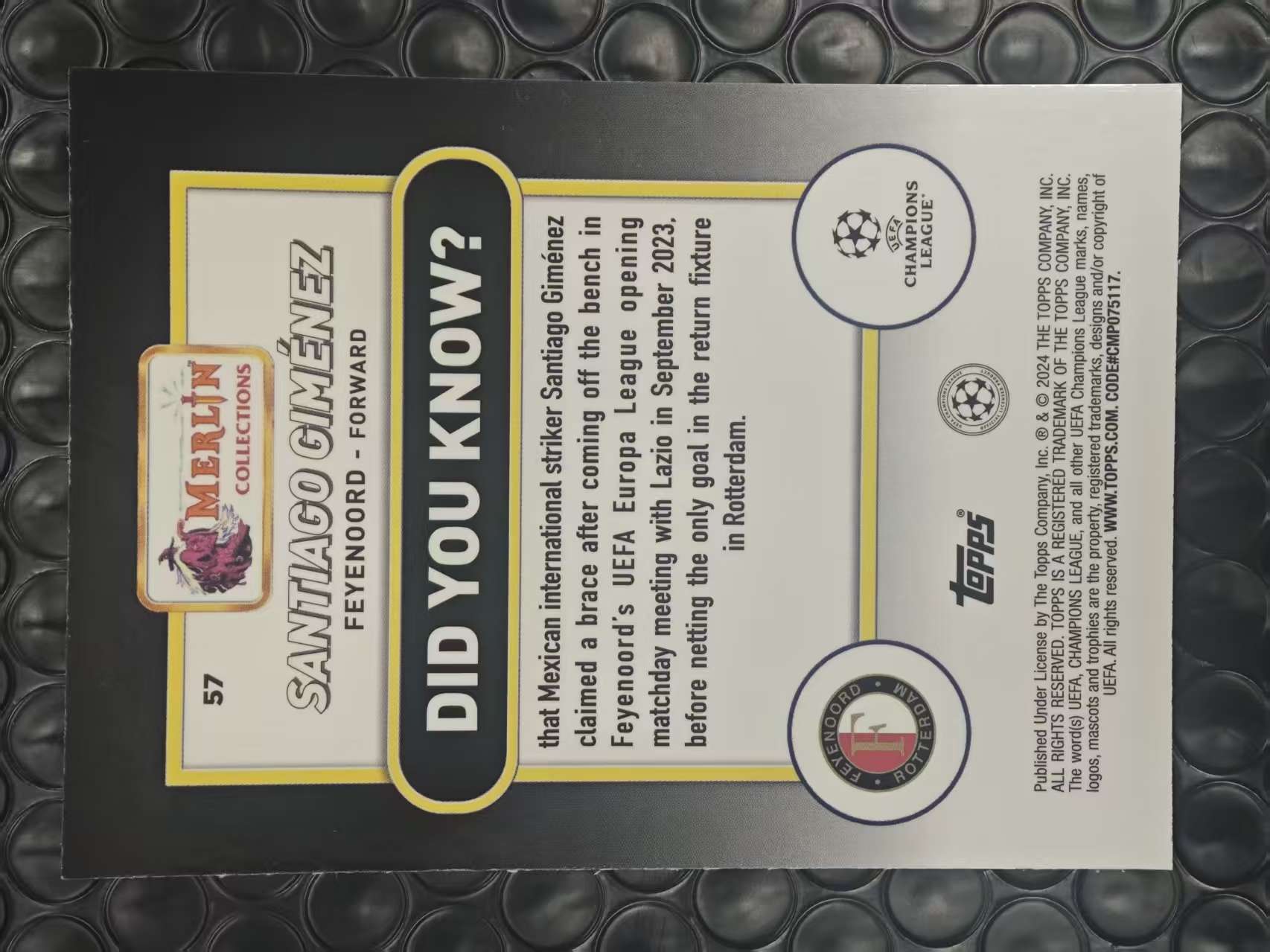 2023-24 Topps Merlin Santiago Gimenez 欧冠 梅林 费耶诺德 圣地亚哥 吉门内斯 希门尼斯 15/75编 蓝折 折射 卡品如图【原地起飞卡社】MVP11.6