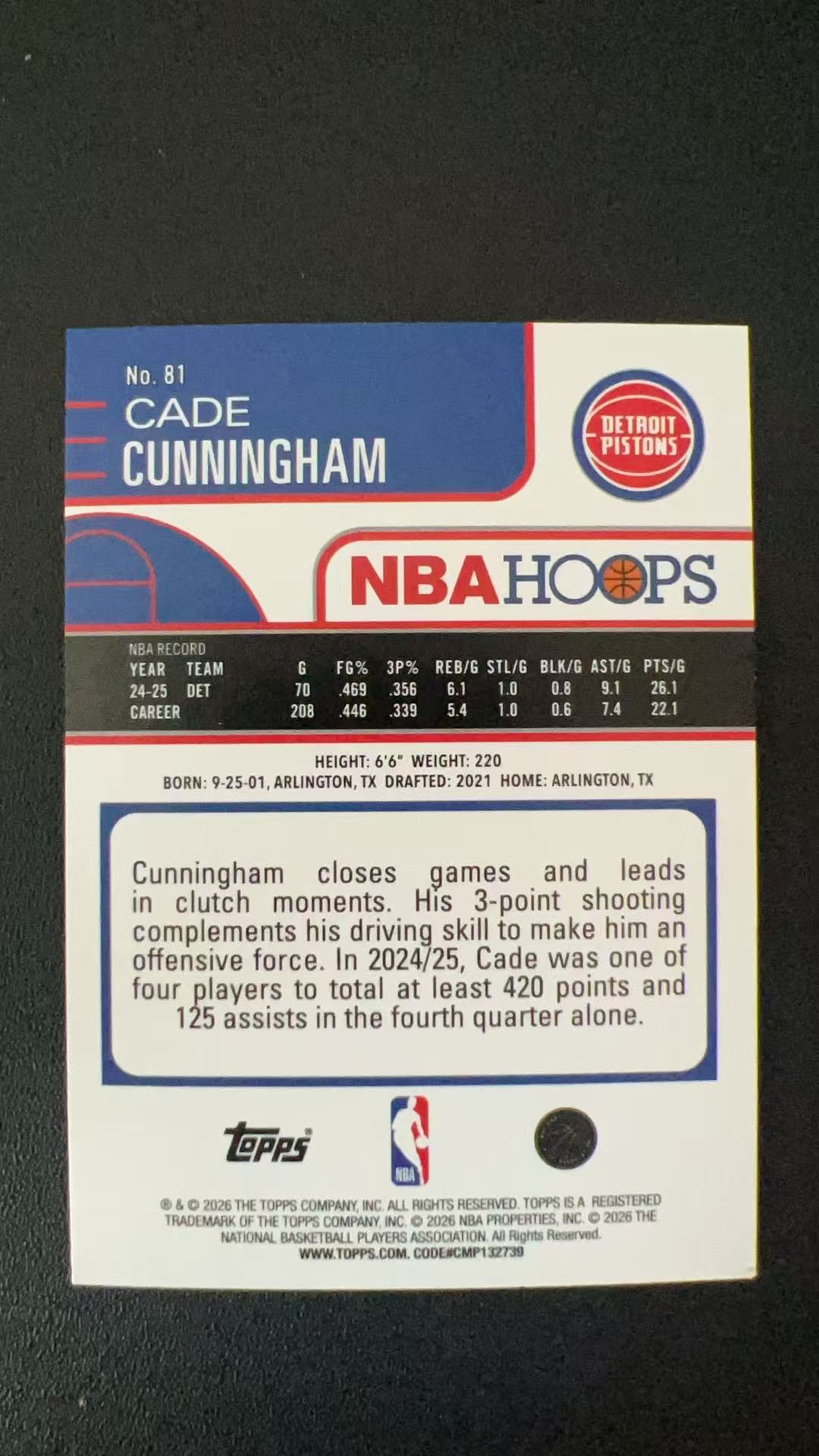 2026 Topps Hoops Cade Cunningham #81 B38