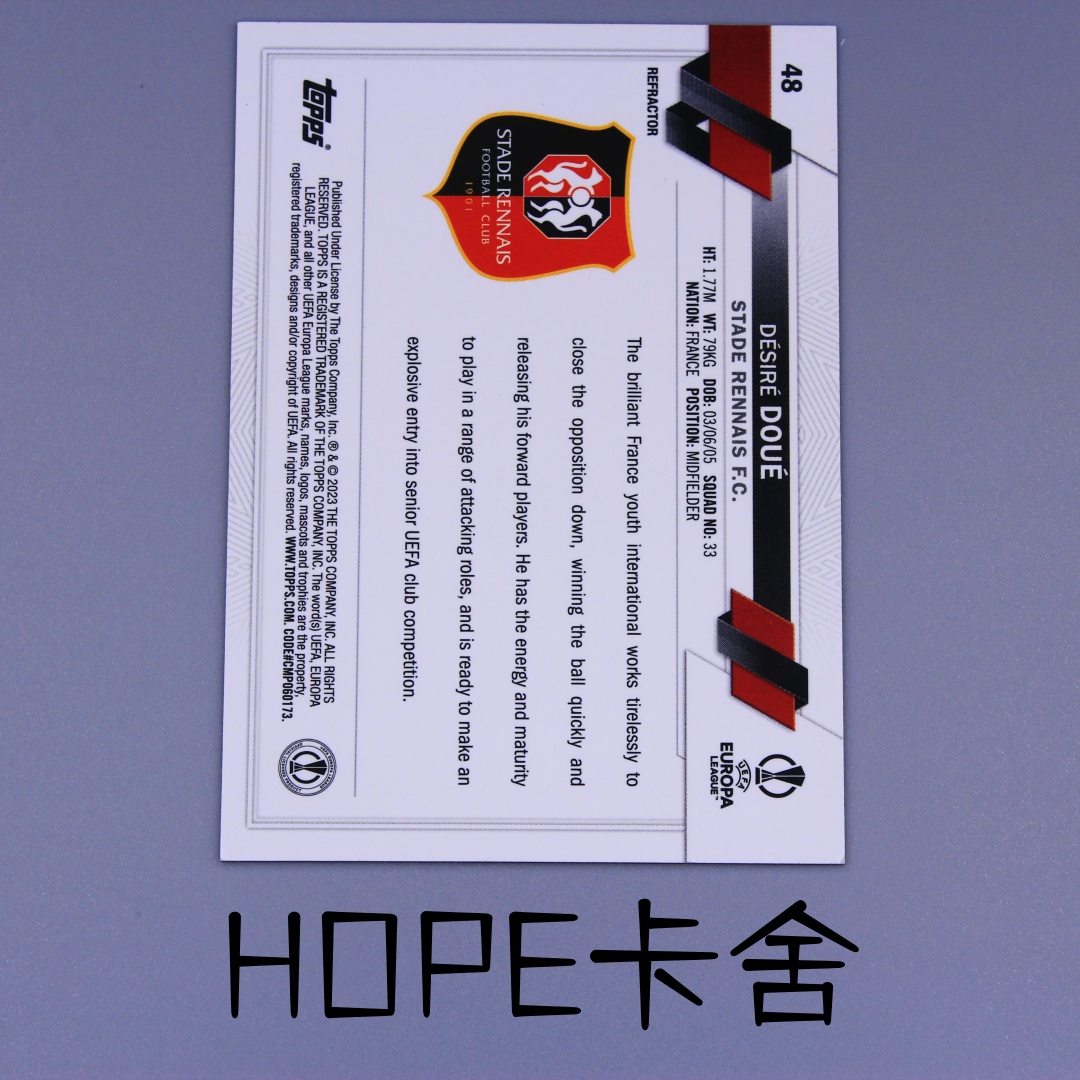 2023 Topps Chrome Désiré Doué 法国 巴黎 大热妖人 杜埃 RC新秀 银折 最正一般新秀 极具收藏价值! 卡品不错 可博高分【HOPE代卖(4.5%含卡淘)】