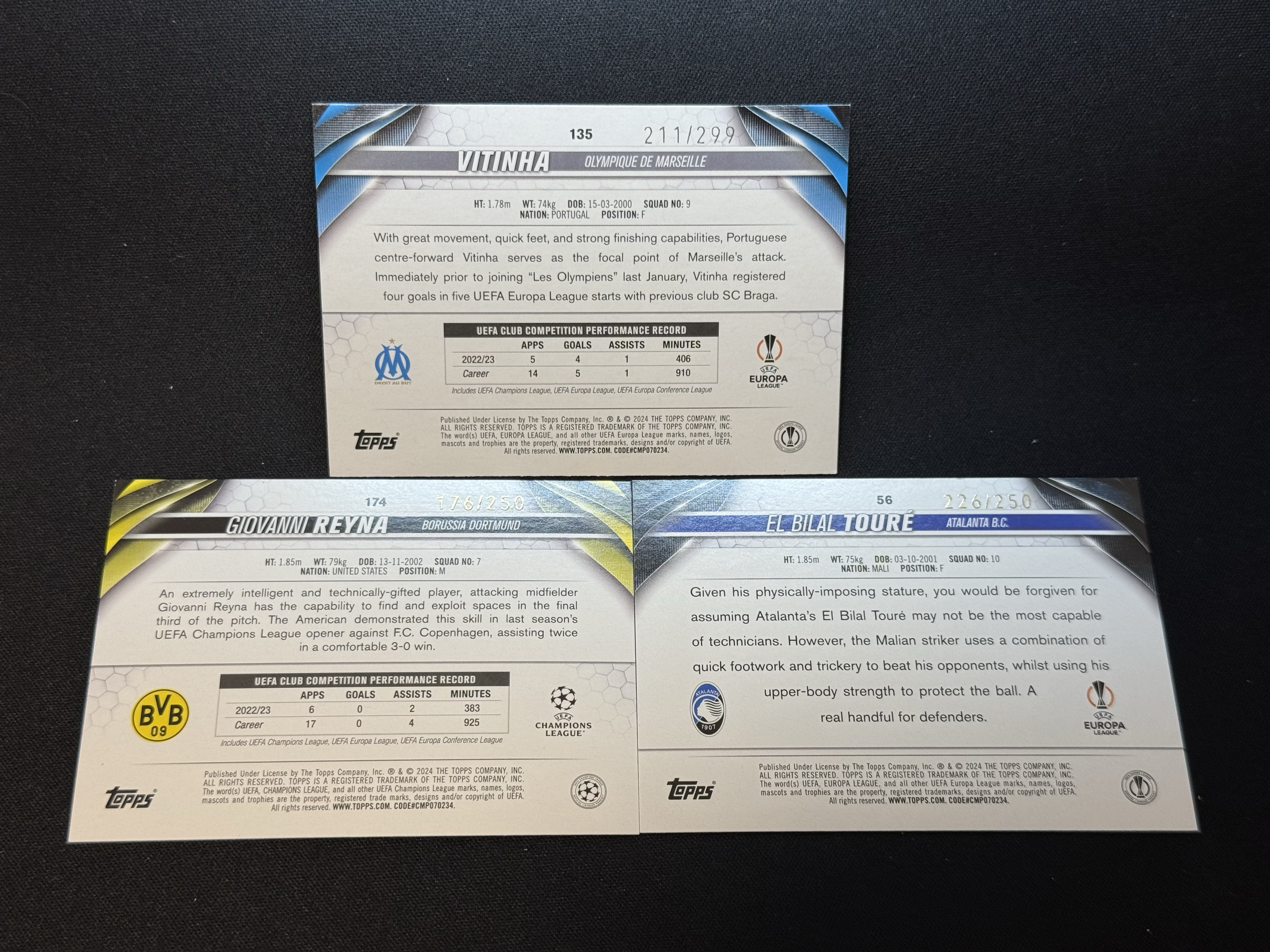 2023-24 Topps UCC Vitinha 【小贝代拍】欧战 UCC 维蒂尼亚 特劳雷 雷纳 /250编 /299编 不保卡品 拍前看描述 H MFC