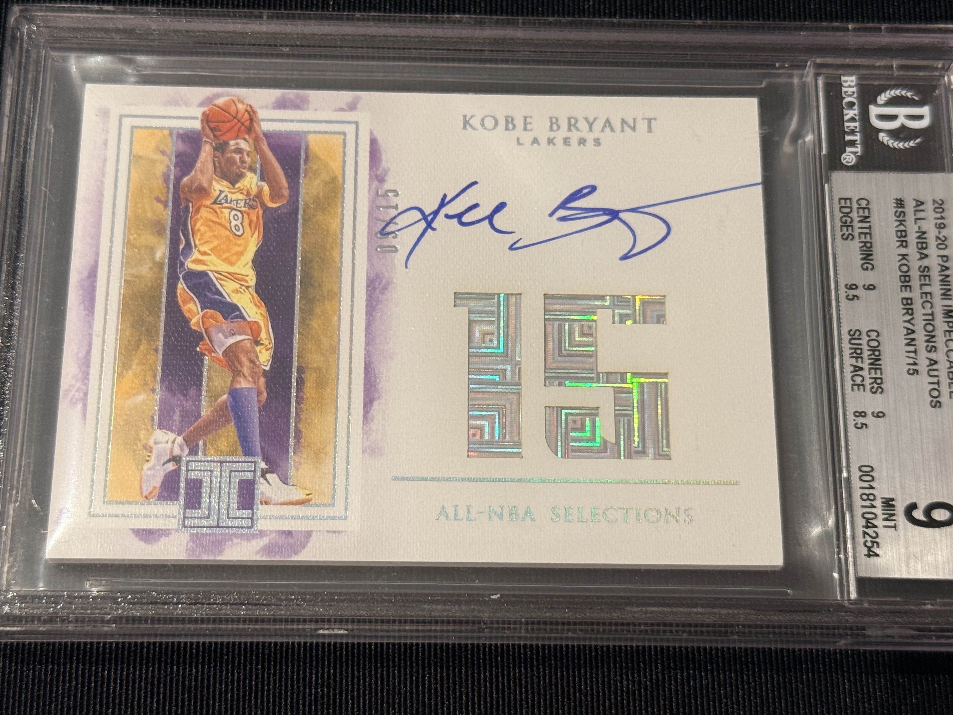 2019-20 panini impeccable Kobe Bryant 小真金白银 洛杉矶湖人 科比 布莱恩特 15次NBA最佳阵容 数据 签字 15编 卡签 超美数据签 大hit卡 BGS9