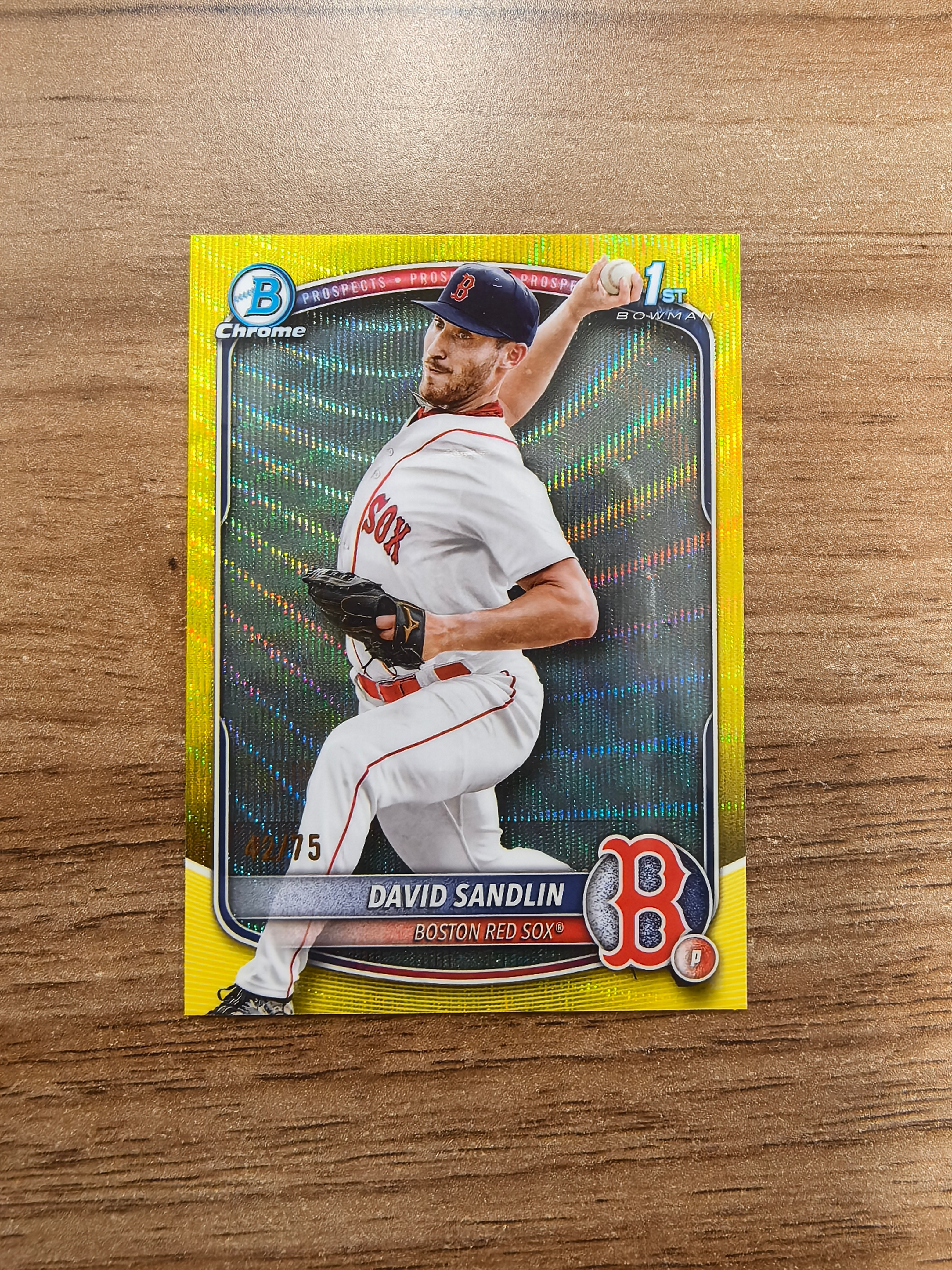 2025 Topps Chrome DAVID SANDLIN 棒球 波士顿红袜队 大卫桑德林 42/75编 金波纹折 折射 微瑕 实卡精美 卡品如图 流浪