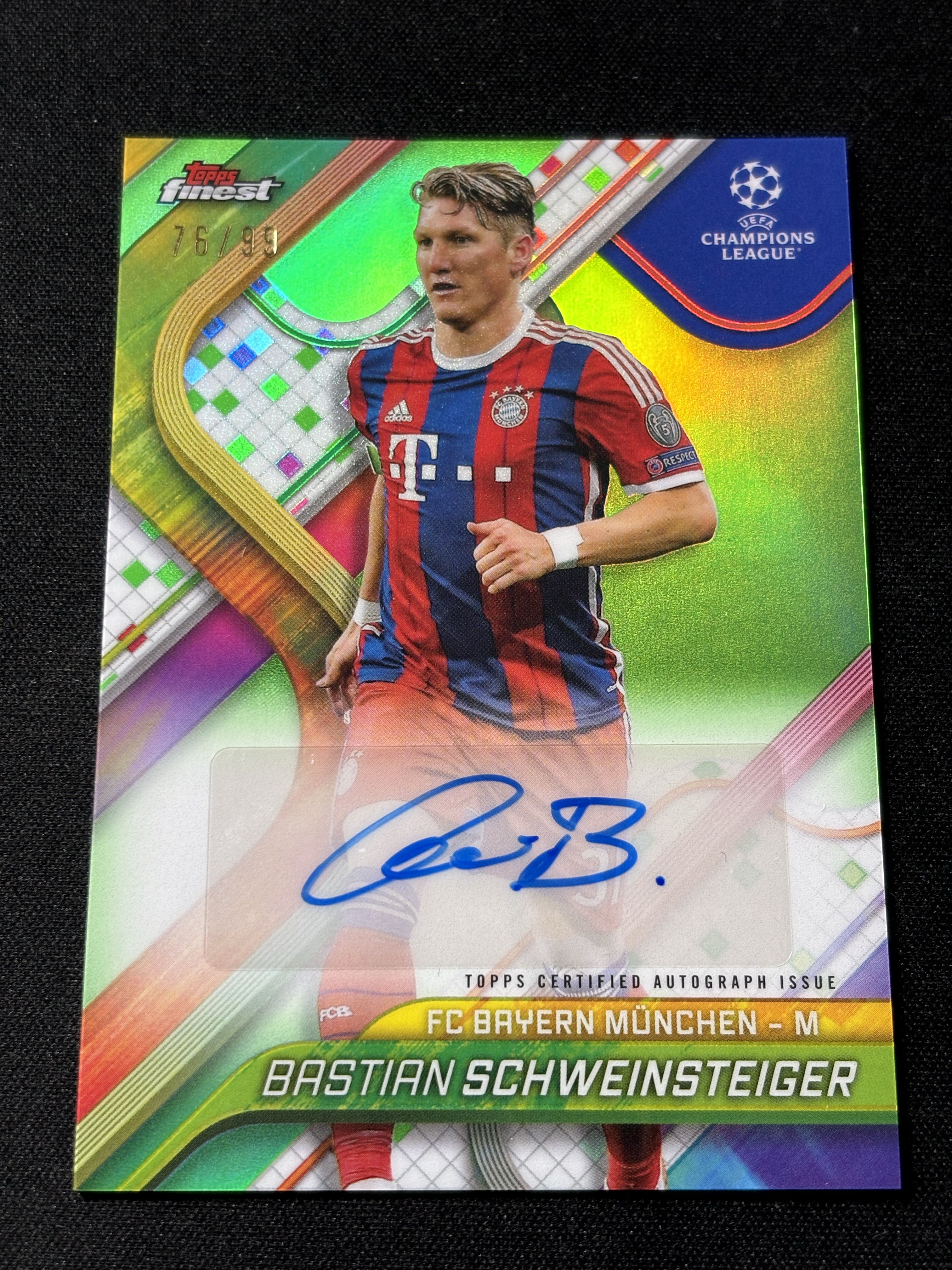 2025 Topps Finest Bastian Schweinsteiger 【信徒拍卖】欧冠tf 巴斯蒂安 施魏因施泰格 99编 签字 绿折 折射 拜仁 曼联 德国 卡品如图