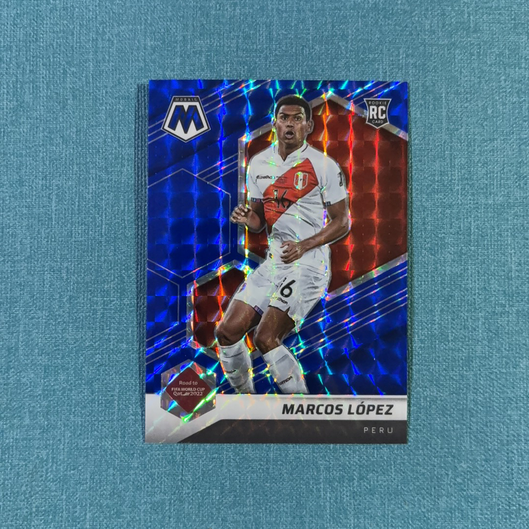 2021-22 Panini Mosaic 世界杯之路 马赛克 Marcos Lopez 马科斯 佩雷斯 80/99编 新秀 RC 蓝马赛克折 秘鲁 卡品如图 CYL