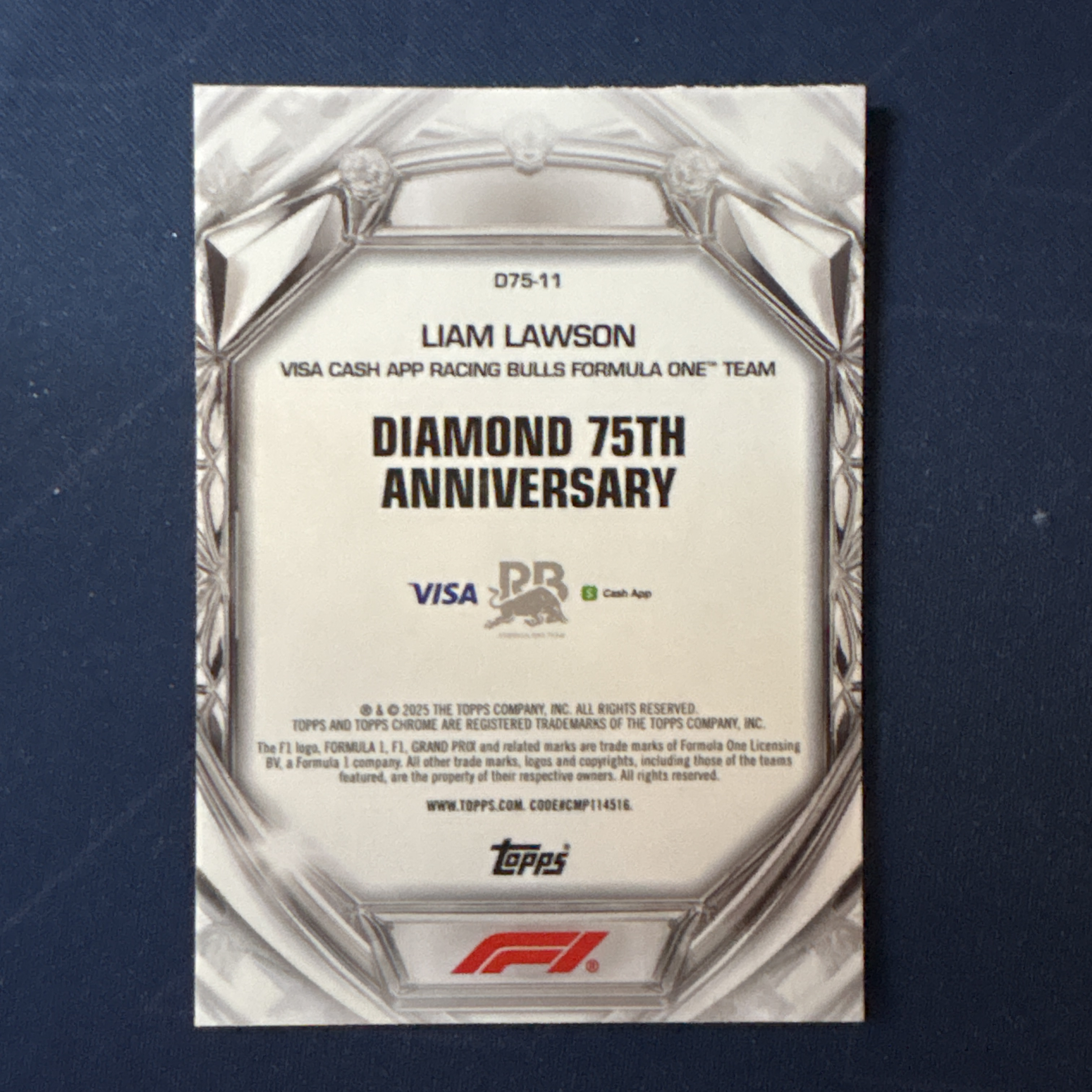 2025 Topps Chrome Liam Lawson 【爆爆代卖】F1 75周年 利亚姆 劳森 RC新秀 钻石折 碎钻折 折射 钻石包独占 小红牛车队 叁 正定妆照 专收必备 卡品如图 #冷哥