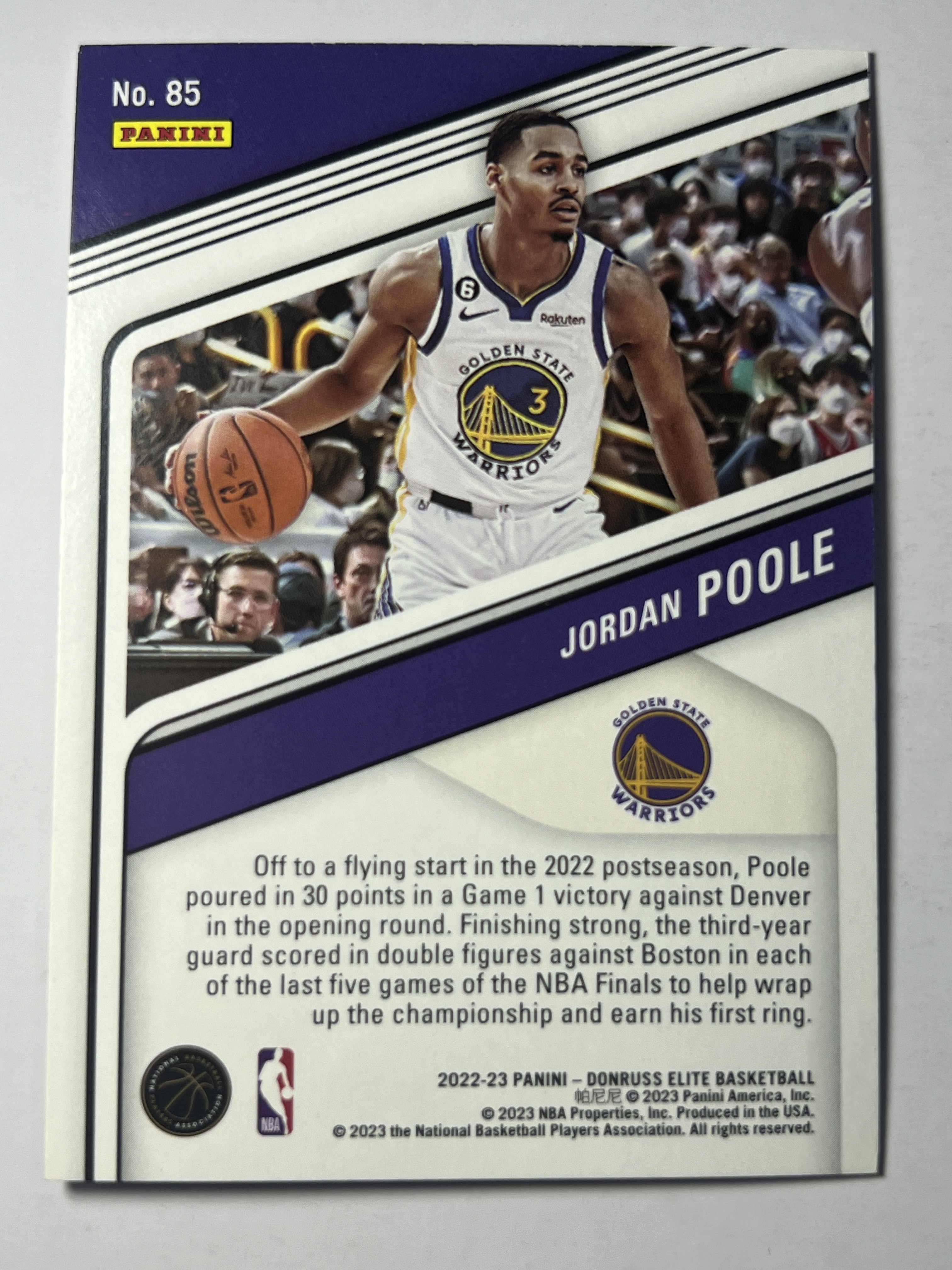 2022-23 Panini Elite Jordan Poole 乔丹 普尔 勇士队 折射卡 《 热门球星 收藏必备 》 凑套必备 #85