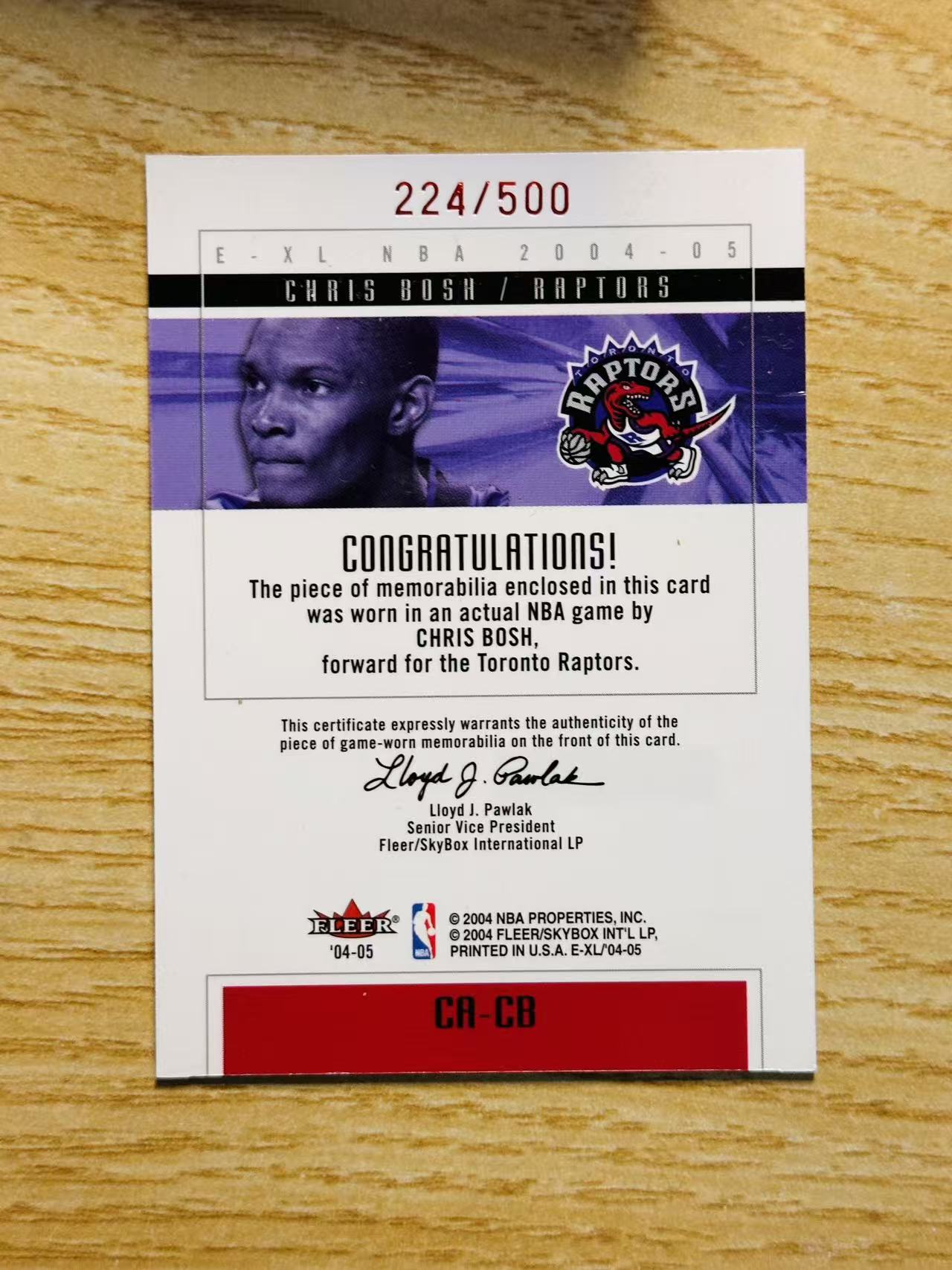 2004-05 Fleer nba Chris Bosh 嘿嘿代卖 新秀次年 克里斯 波什 龙王 球衣 物料 猛龙 收藏必备