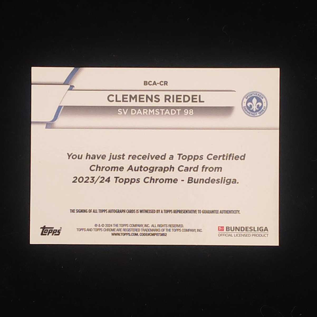 2024 Topps Chrome clemens riedel RC 德甲 TC 达姆斯塔特 克莱门斯 里德尔 蓝碎冰折 签字 卡品如图 收藏必备