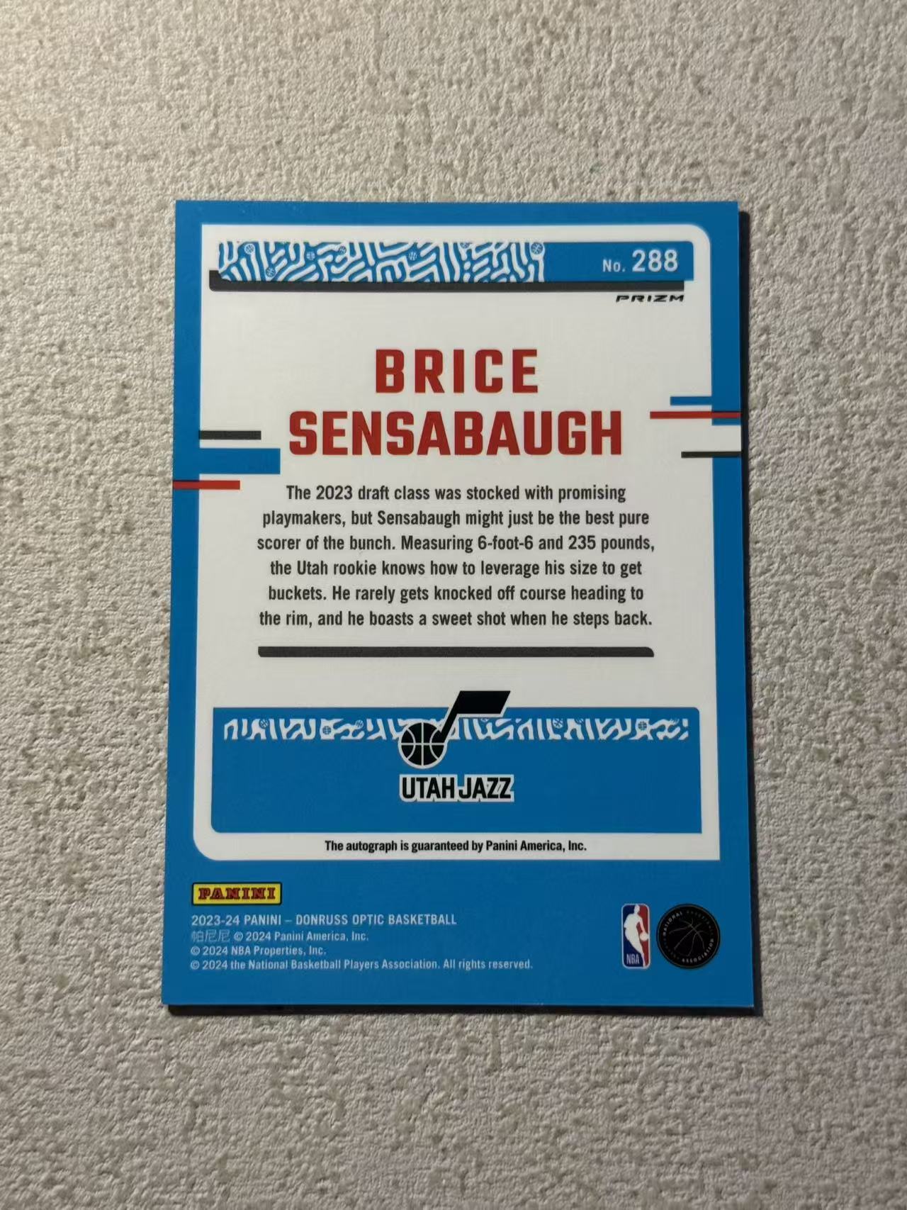 2023-24 Panini Donruss Optic Brice Sensabaugh RC 杜蕾斯op 爵士 新秀rc 森萨博 卡签 签字 经典选图 收藏必备