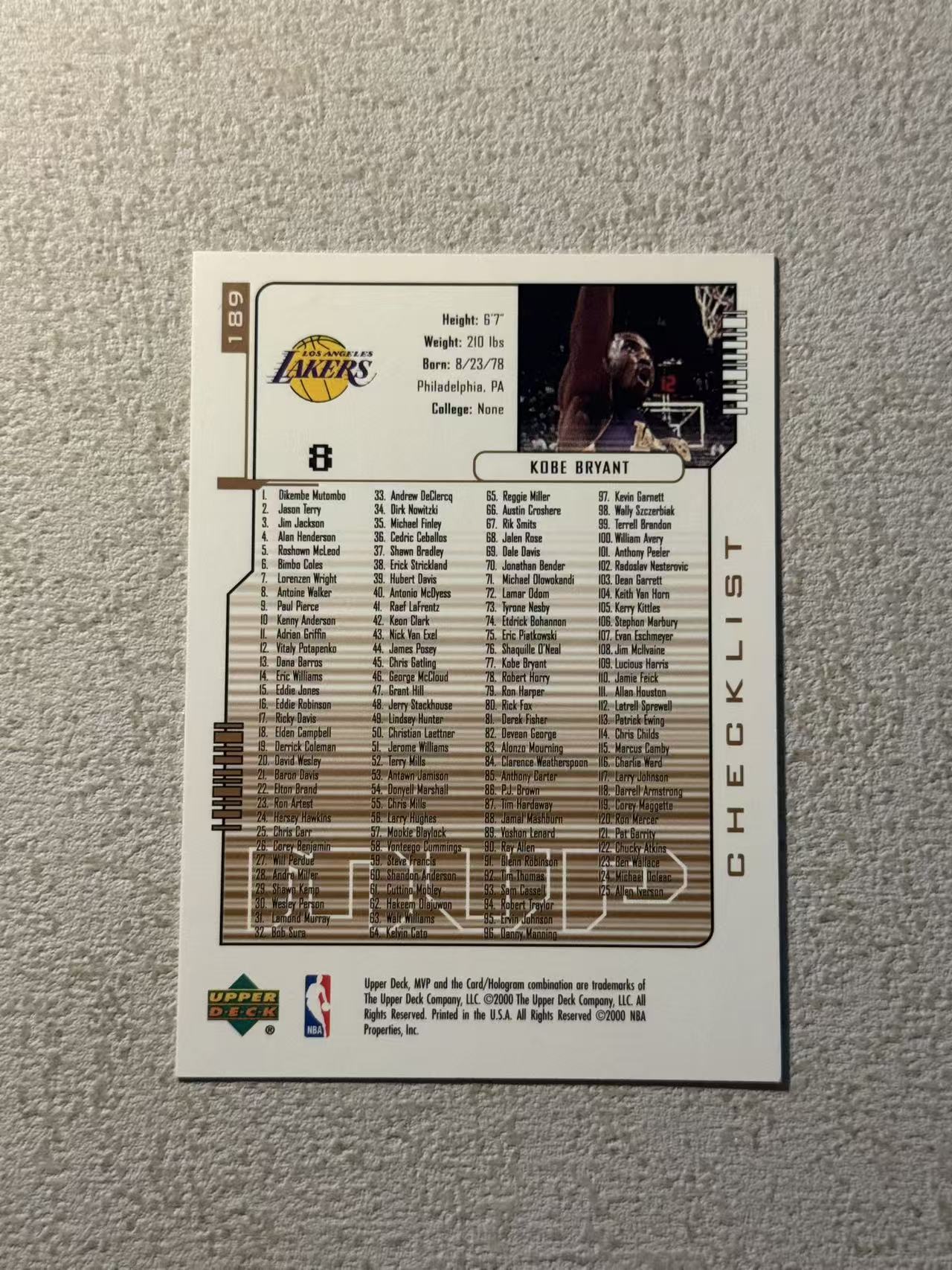2000 Upper Deck MVP Kobe Bryant ud 湖人 科比 布莱恩特 稀有老特 金标 sp 经典选图 收藏必备