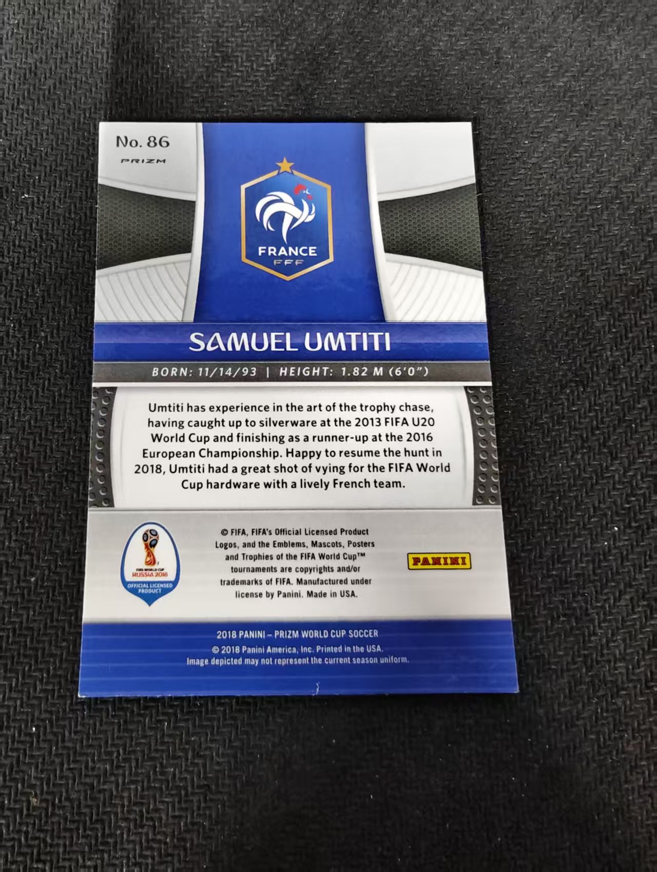 2018 panini prizm Samuel Umtiti 世界杯 法国 萨米埃尔 乌姆蒂蒂 三色折 三色波纹折 划痕 边角瑕疵#86