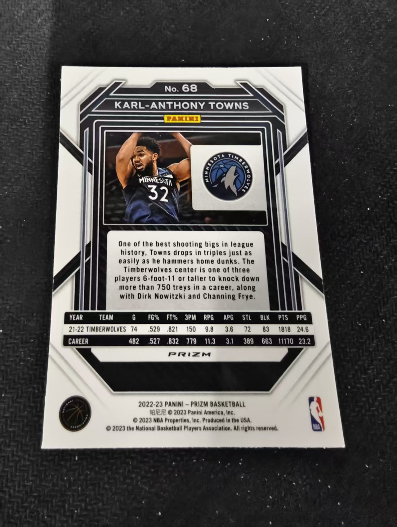 2022-23 Panini Prizm Karl Anthony Towns PZ 森林狼 卡尔 安东尼 唐斯 银折 PZ 划痕 边角瑕疵 #68