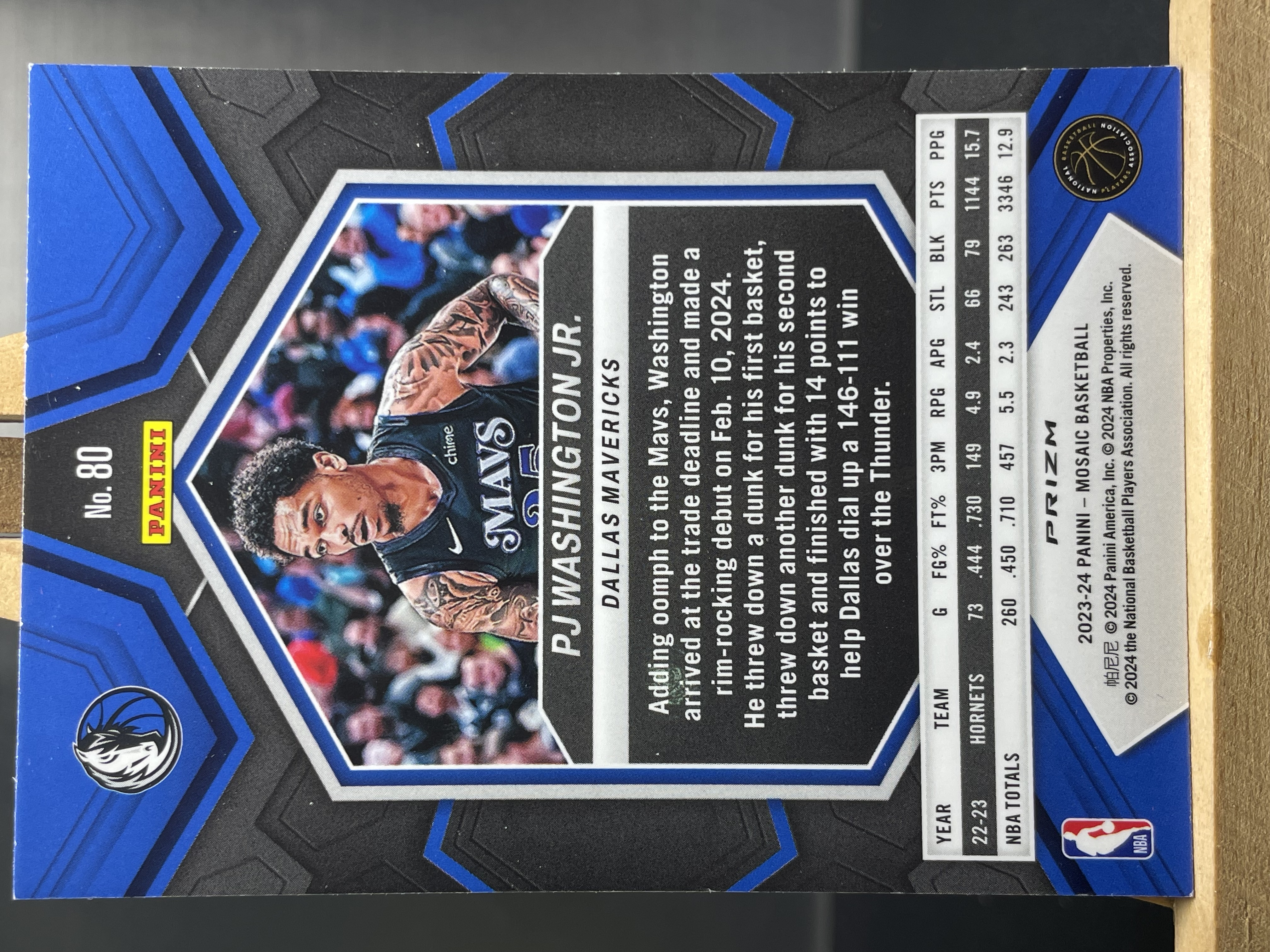 (B6) 2023-24 PANINI 马赛克 蓝爆炸折 P J 华盛顿 独行侠 实卡好看 收藏凑套必备 卡品如图!!!