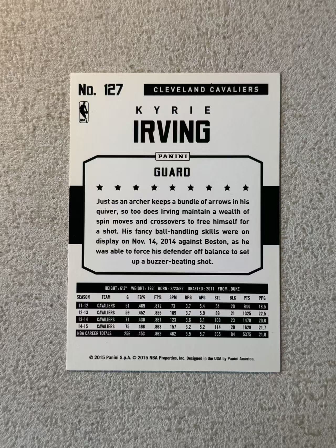 2015 Panini Hoops Kyrie Irving 骑士 凯里 欧文 欧神仙 稀有老特 sp 经典选图 收藏必备