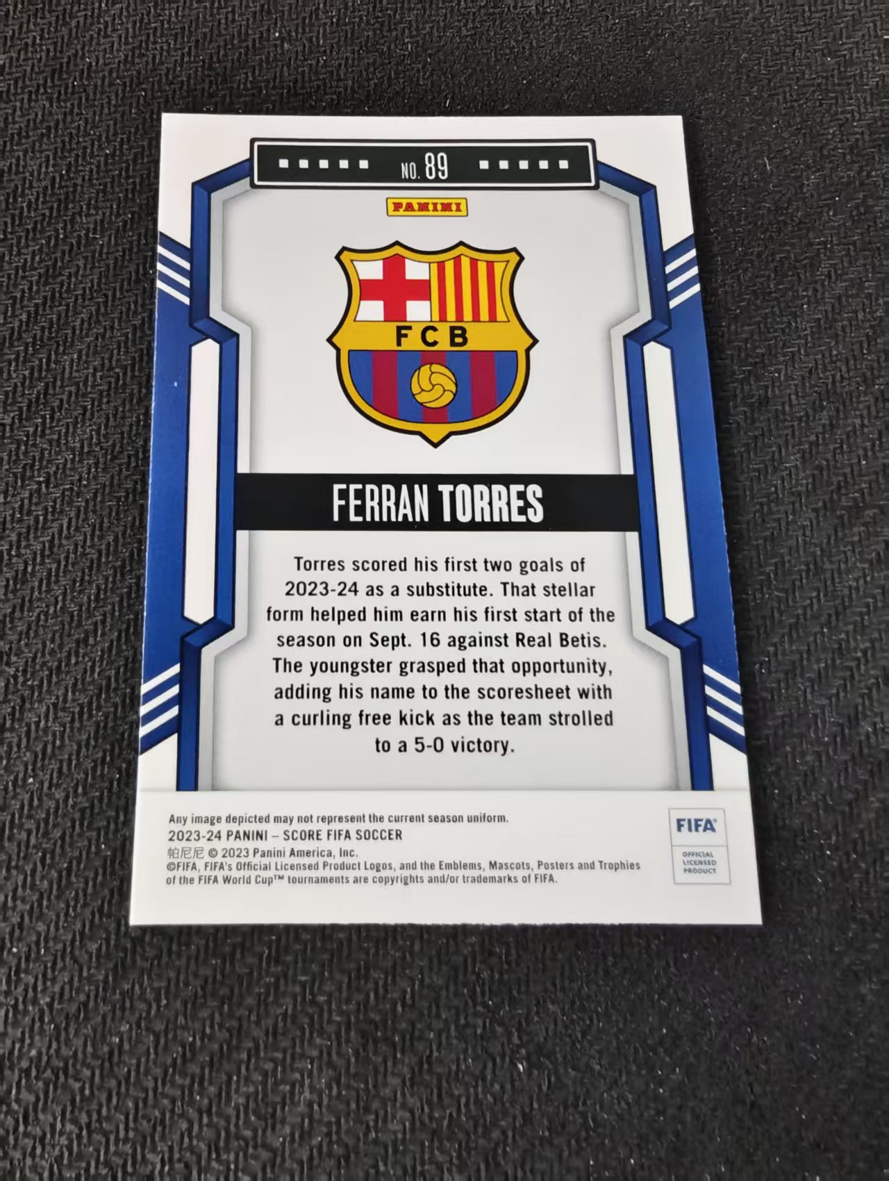 【可合并,不累计】2023-24 Panini Score Ferran Torres 费兰 托雷斯 西班牙 FIFA 划痕 边角瑕疵 #89