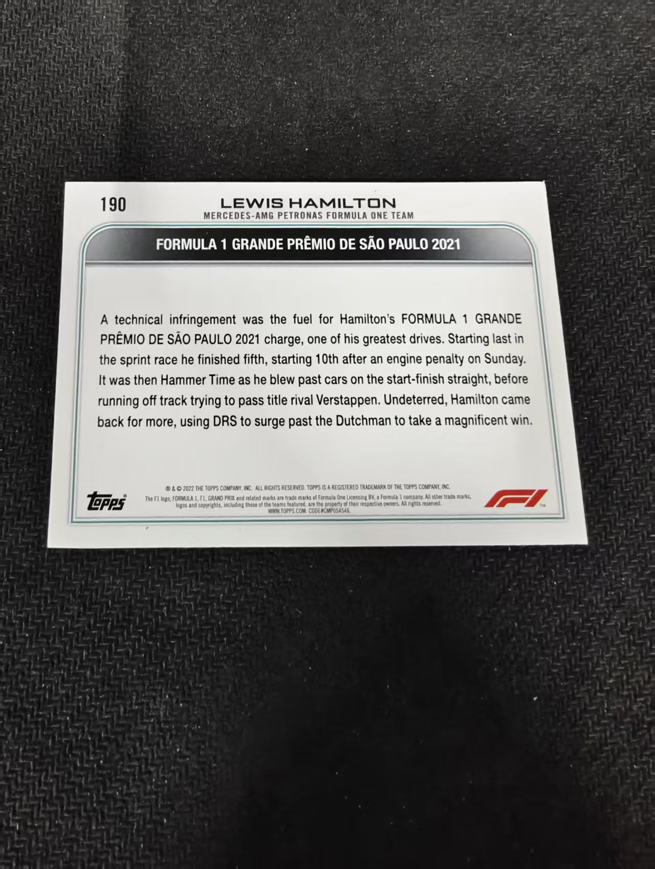 2022 Topps Chrome F1 Lewis Hamilton 刘易斯 汉密尔顿 AMG梅赛德斯奔驰 划痕 边角瑕疵 @190