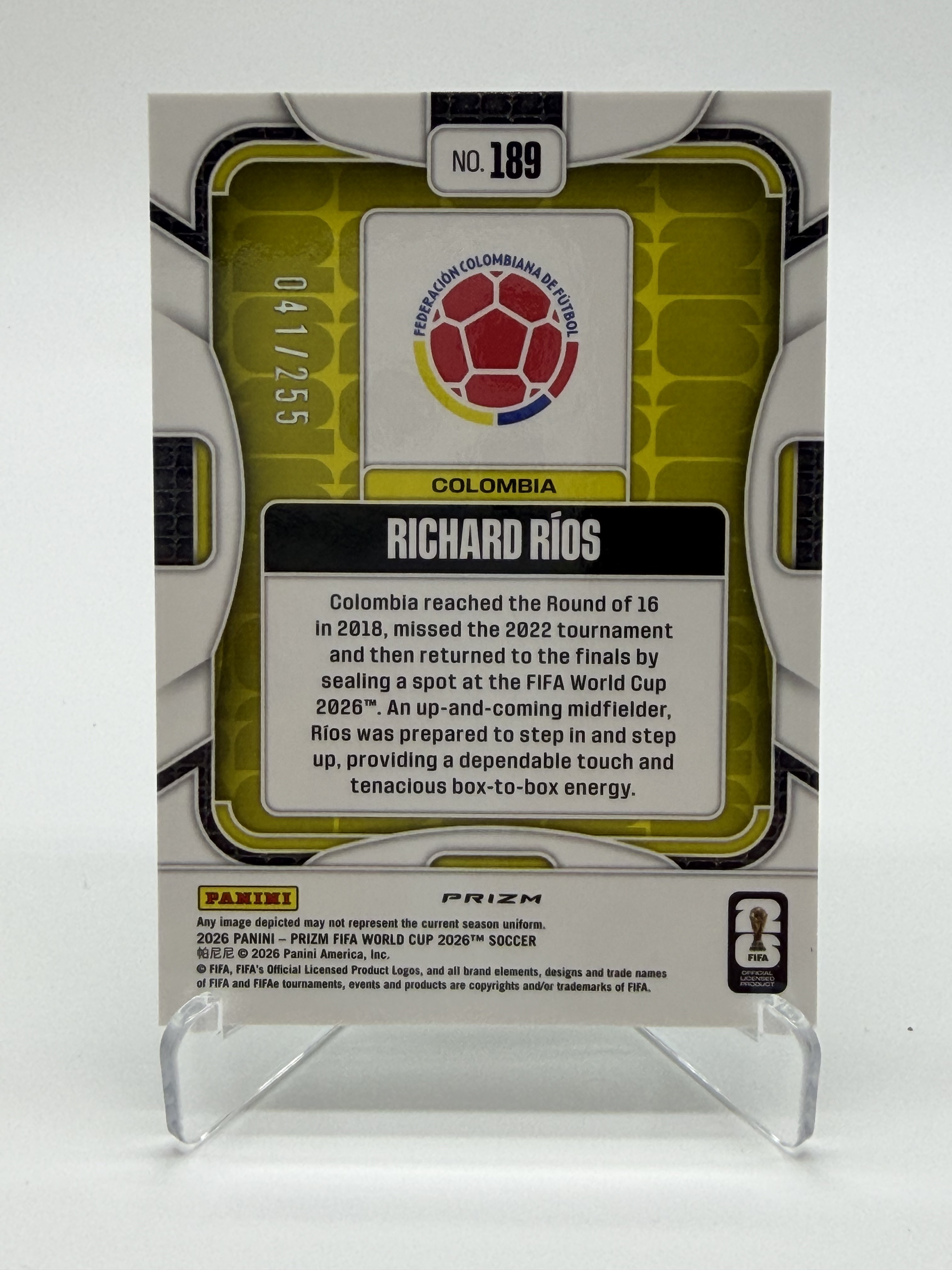 2026 Panini Prizm FIFA World Cup richard rios【Simple 拉普】世界杯pz 哥伦比亚 理查德 里奥斯 4/255编 绿闪电 折射