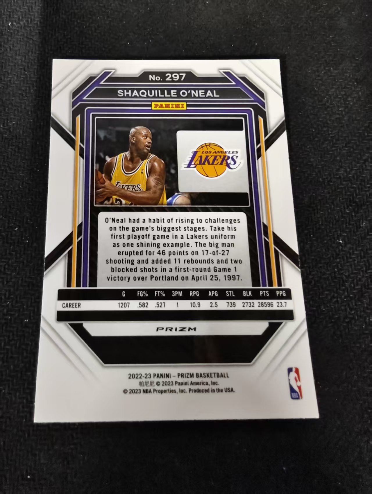 2022-23 Panini Prizm Shaquille O'Neal PZ 奥尼尔 沙奎尔 湖人 银折 PZ 划痕 边角瑕疵 #297