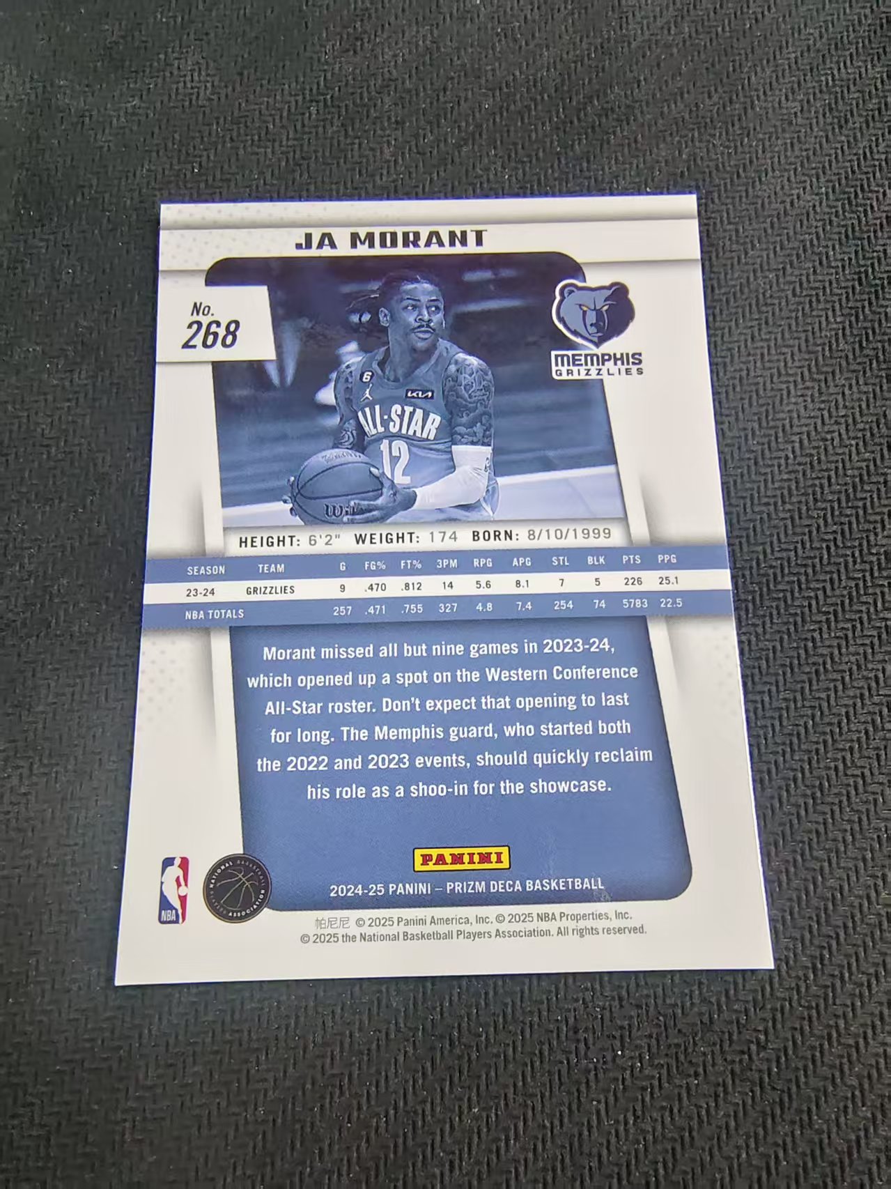 【可合并,不累计】2024-25 Panini Prizm Ja Morant 贾莫兰特 灰熊 pz deca 复刻 划痕 边角瑕疵 #268
