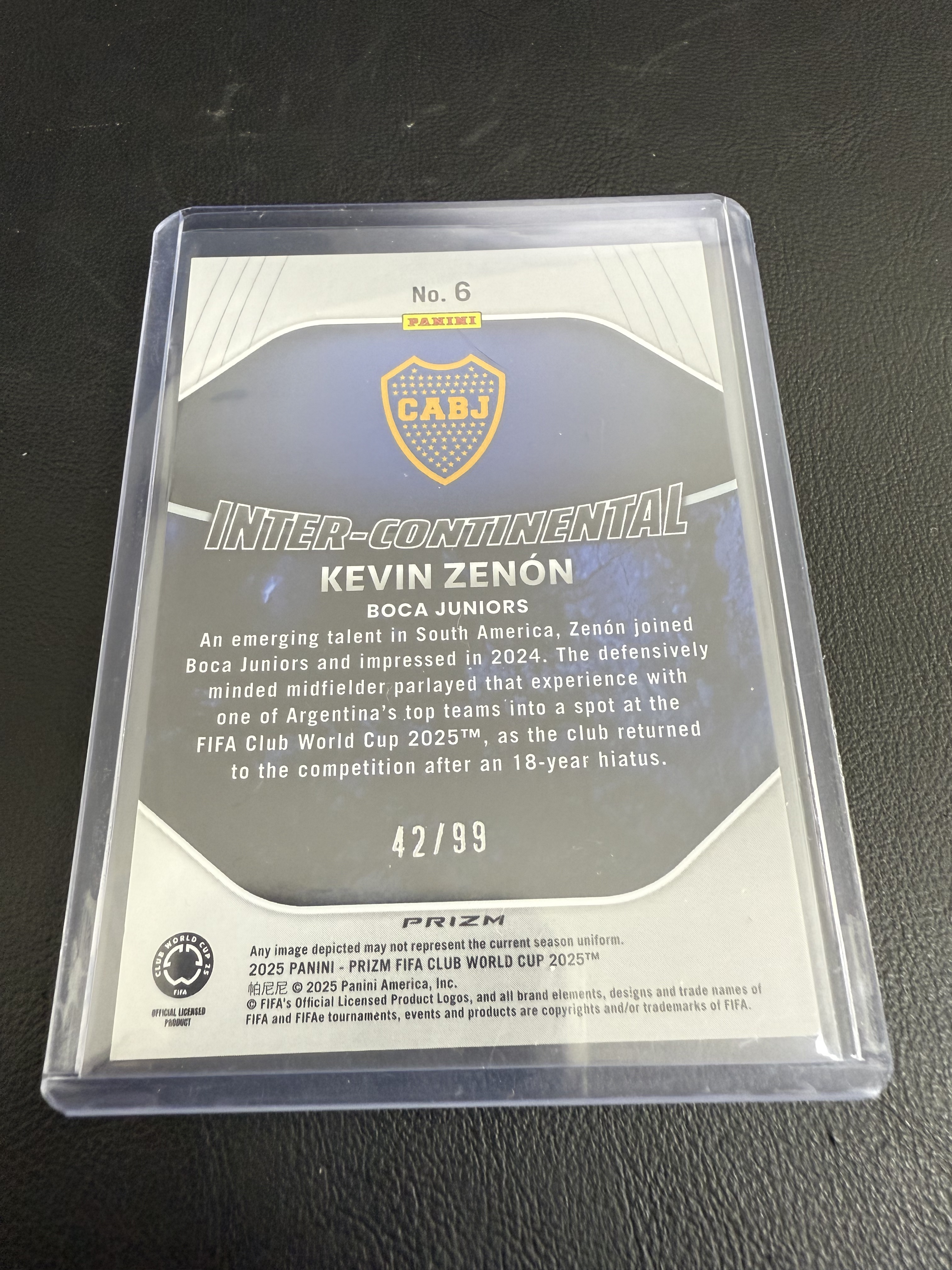2025 Panini Prizm FIFA Club World Cup Kevin Zenon #6 RC 博卡青年 凯文 泽农 42/99编 卡品如图 只合并当日订单【金叔代拍 秦月】