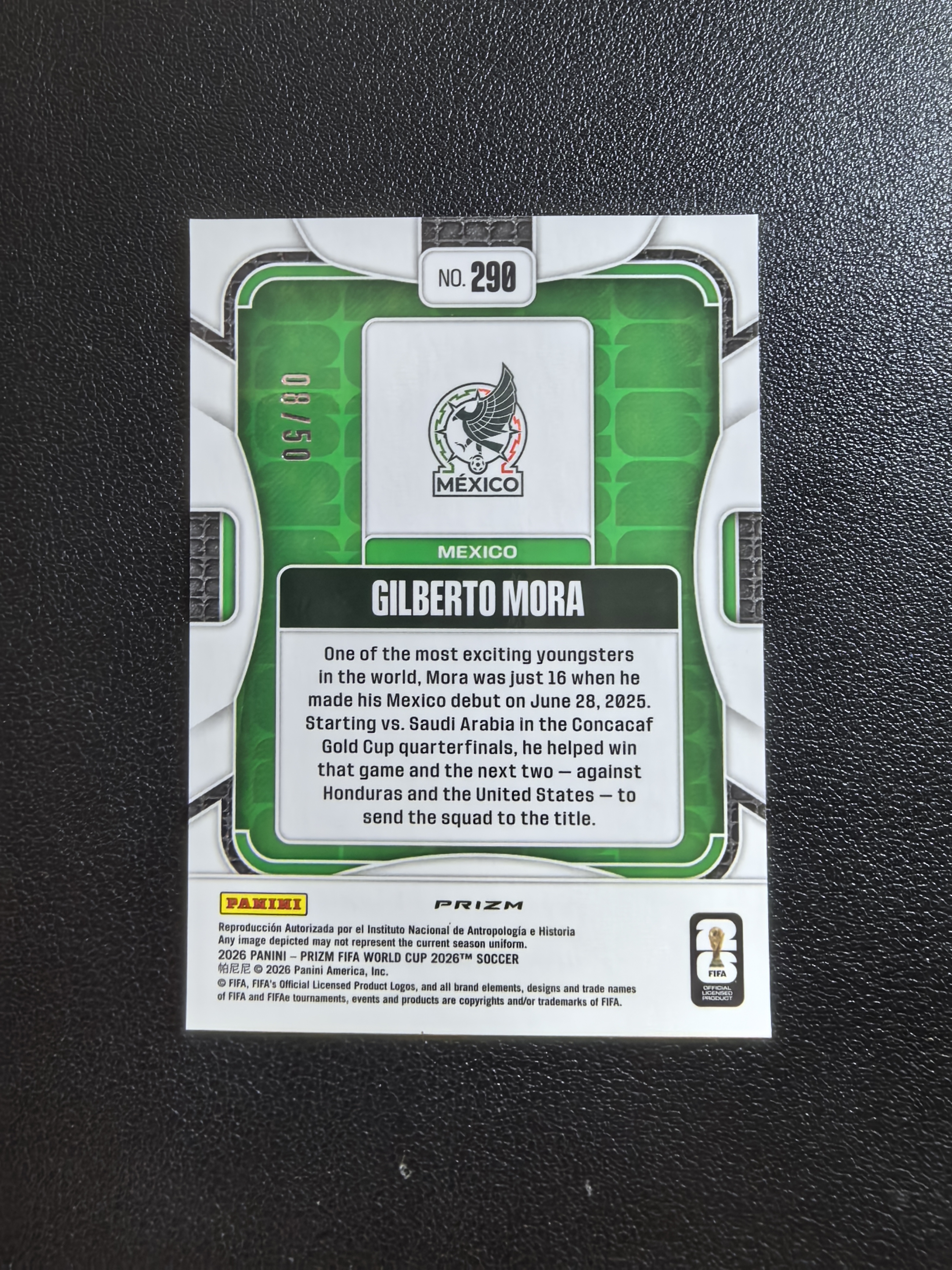 2026 Panini Prizm FIFA World Cup 世界杯 墨西哥 Gilberto Mora 吉尔贝托・莫拉 新秀 08/50编 base 红折 折射 微瑕 卡品如图 流浪