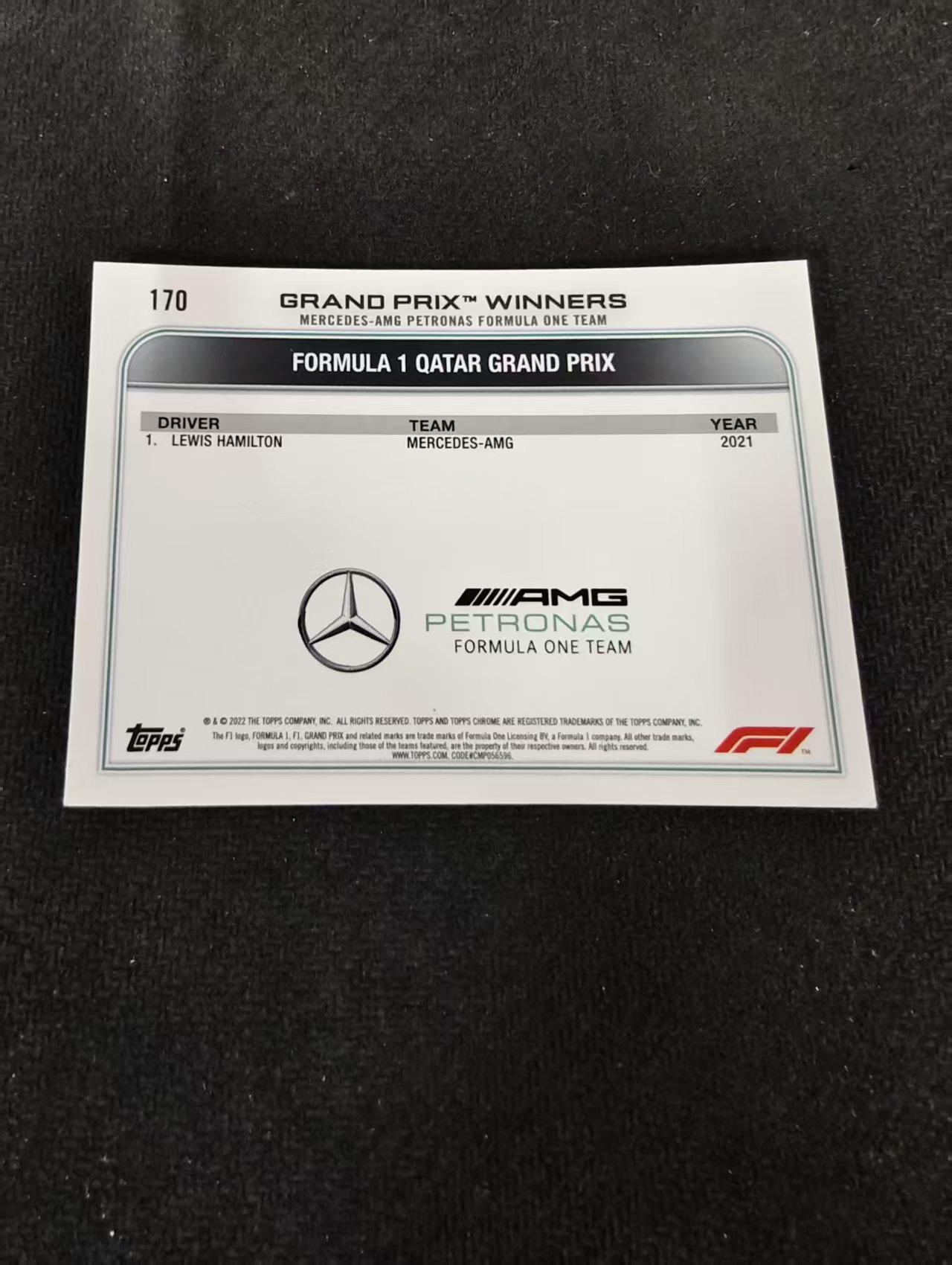 2022 Topps Chrome F1 Lewis Hamilton 刘易斯 汉密尔顿 AMG梅赛德斯奔驰 划痕 边角瑕疵 #170