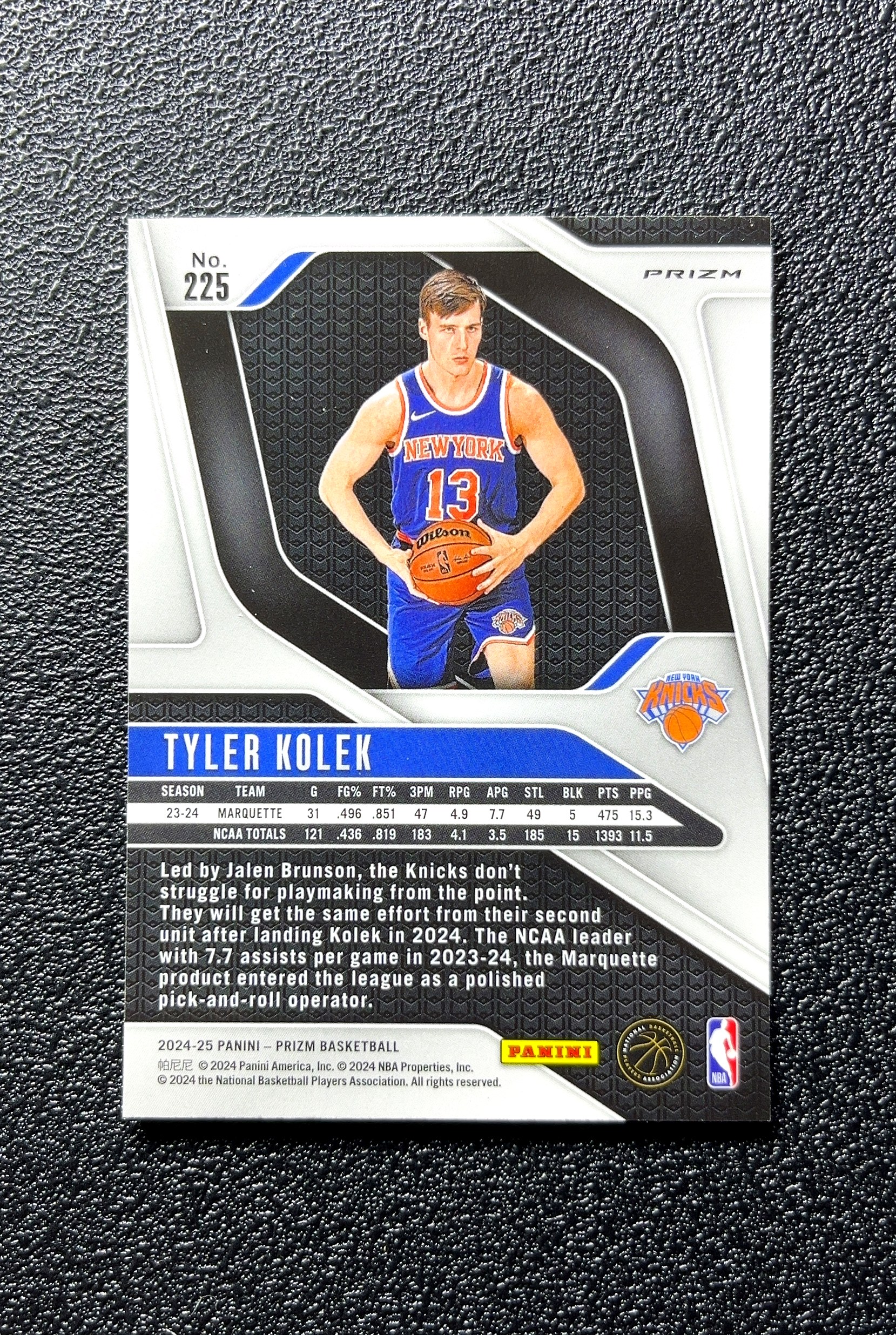 【小白1%代卖】2024-25 Panini Prizm Rookie Card 新秀卡 Tyler Kolek 泰勒·科莱克 银折 折射 新秀 RC 卡品如图 高价值 #225 0712